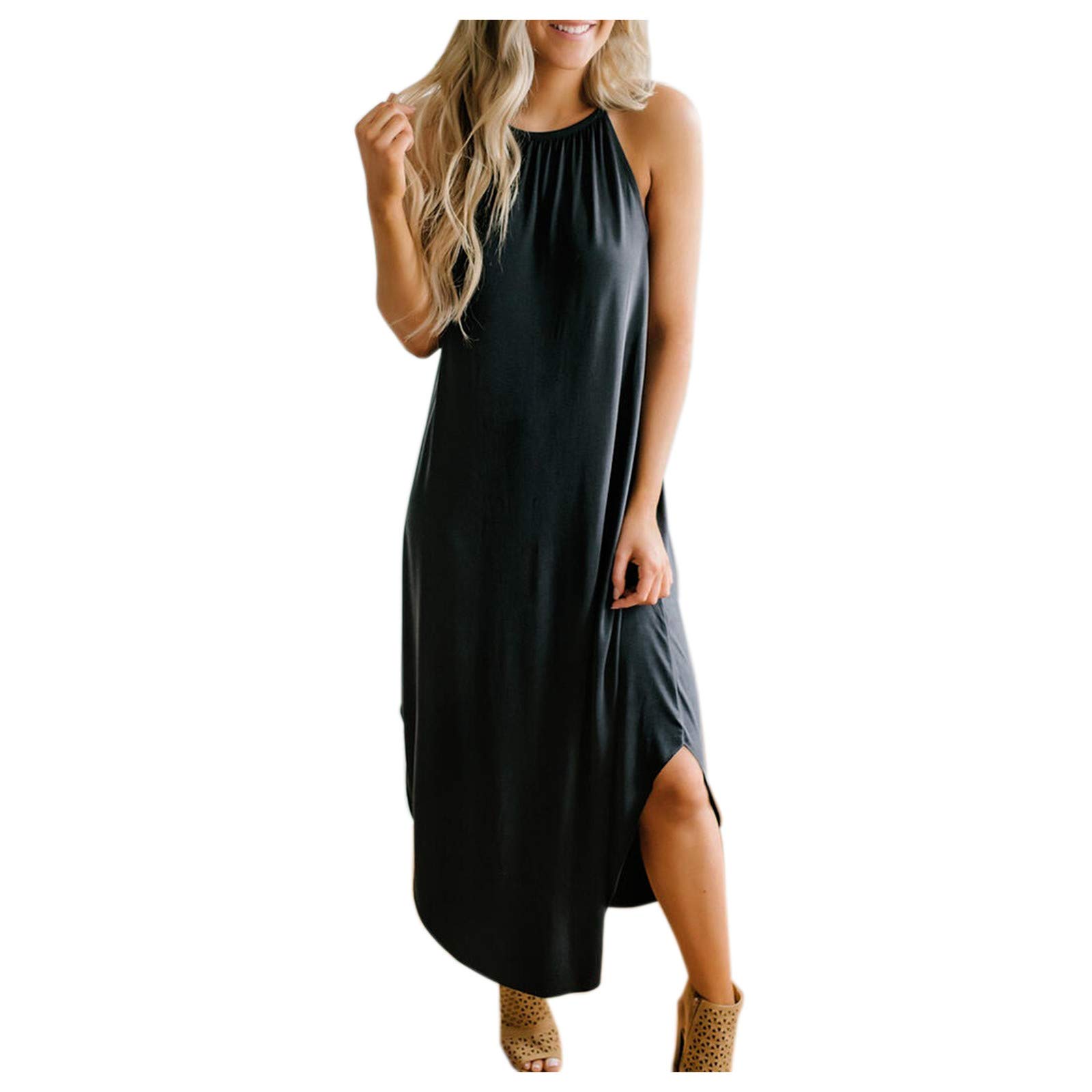 Elegant Women's Sleeveless Solid Color Suspender Dress - Casual & Evening Wear, Red Long Sleeve Dress for Parties, Dates & Special Occasions