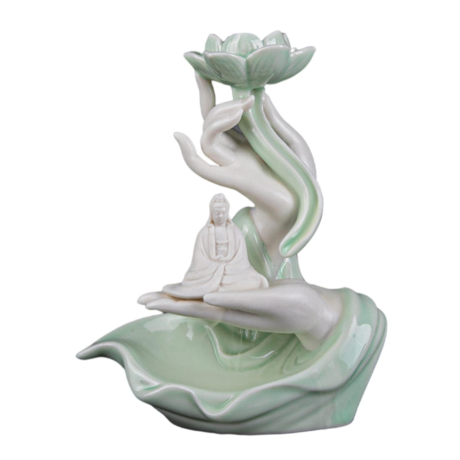 Baoblaze Backflow Incense Cone Burner - Aromatherapy Zen Decor Ceramic Censer Holder with Waterfall Design for Home, Bedroom, Office & Meditation Spaces - Celadon Guanyin Style Zisha Ceramics Ornament (Perfect for Relaxation, Yoga & Stress Relief)