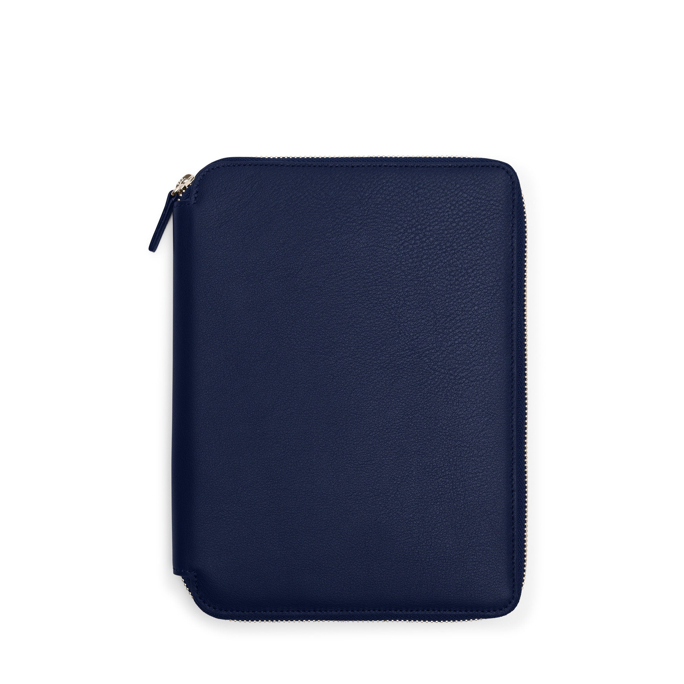 A5 Junior Zippered Padfolio - Professional Navy Blue Leather Portfolio for Students & Business - Perfect for School, Meetings & Presentations