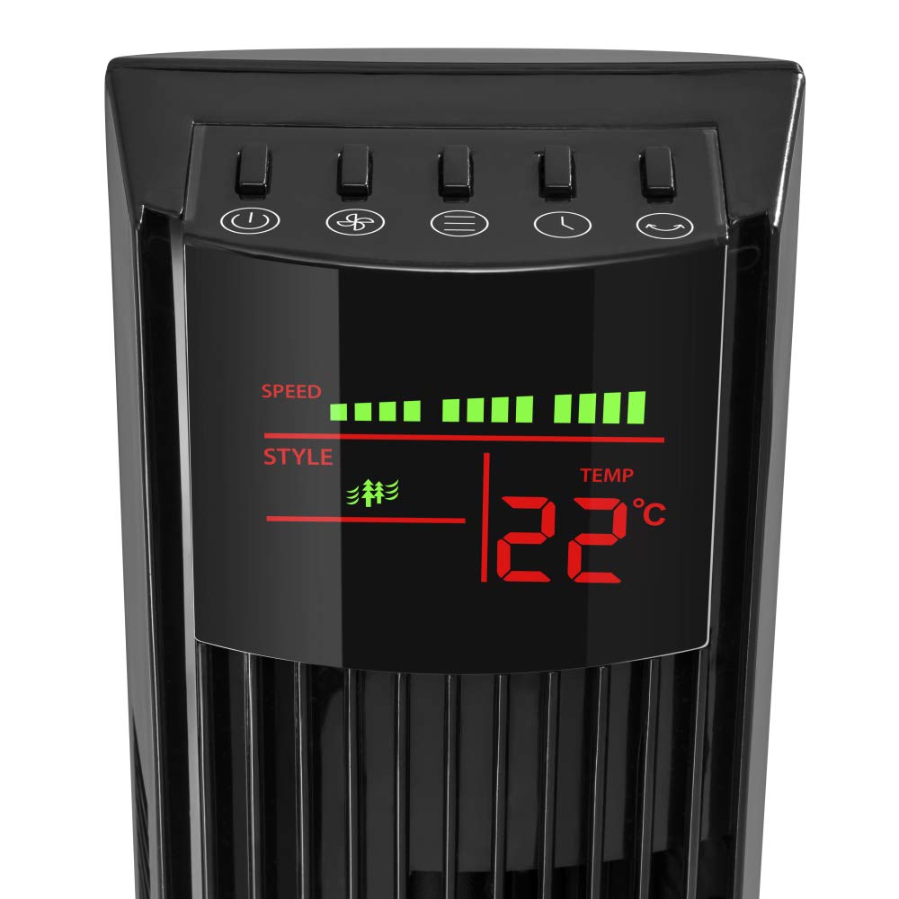 TROTEC TVE 31 T Tower Fan - 45W, 3 Speed Settings, 60° Oscillation, Quiet Operation, Remote Control, LED Display, Timer, Black - Perfect for Bedroom, Office & Home Cooling