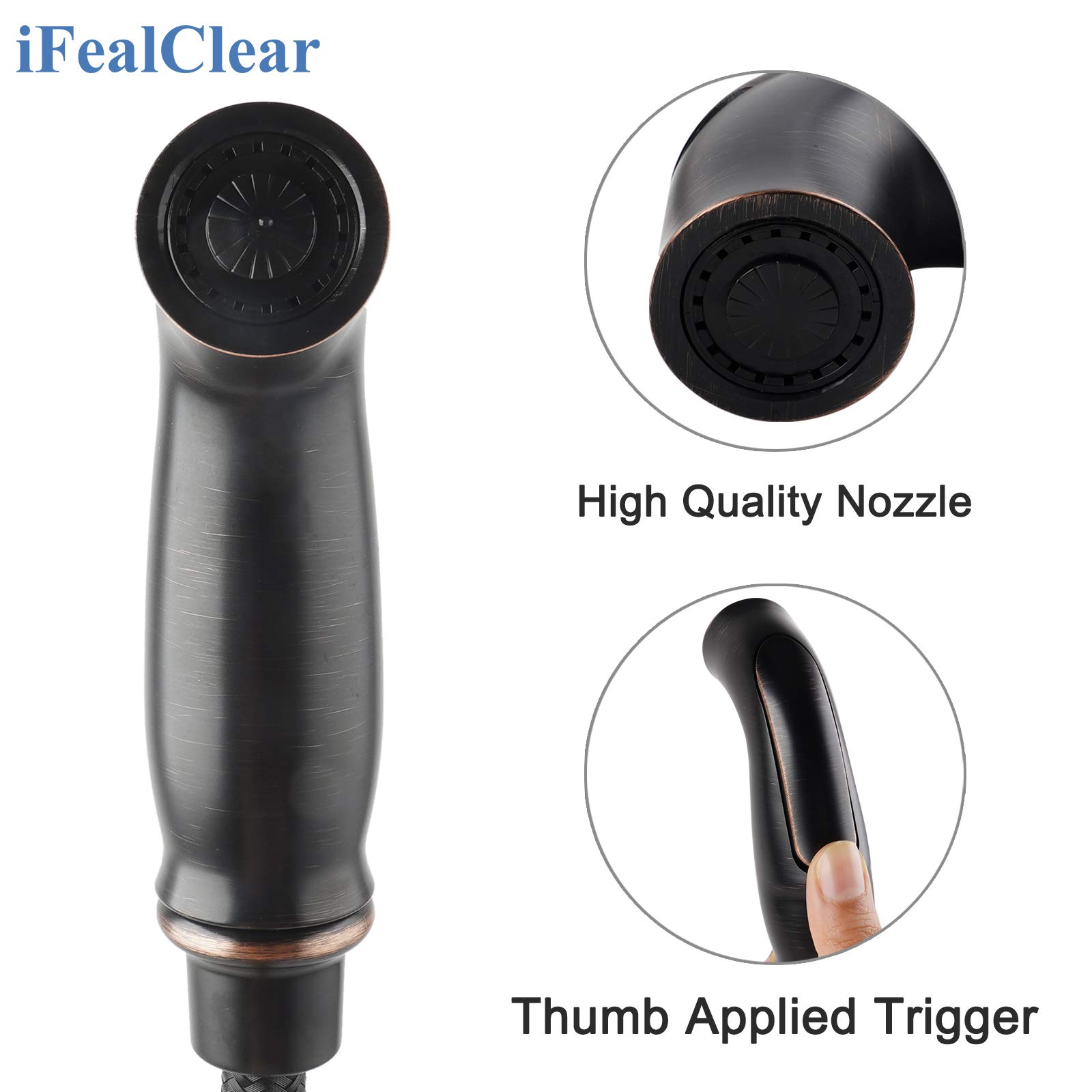 iFealClear Kitchen Sink Side Sprayer - Oil Rubbed Bronze Pull Out Sprayer with Hose & 3 Adapters | Compatible with Moen & 1/4inch Connector Faucets | Replacement Parts for Home, School & Commercial Kitchens | Easy Installation & Durable Design