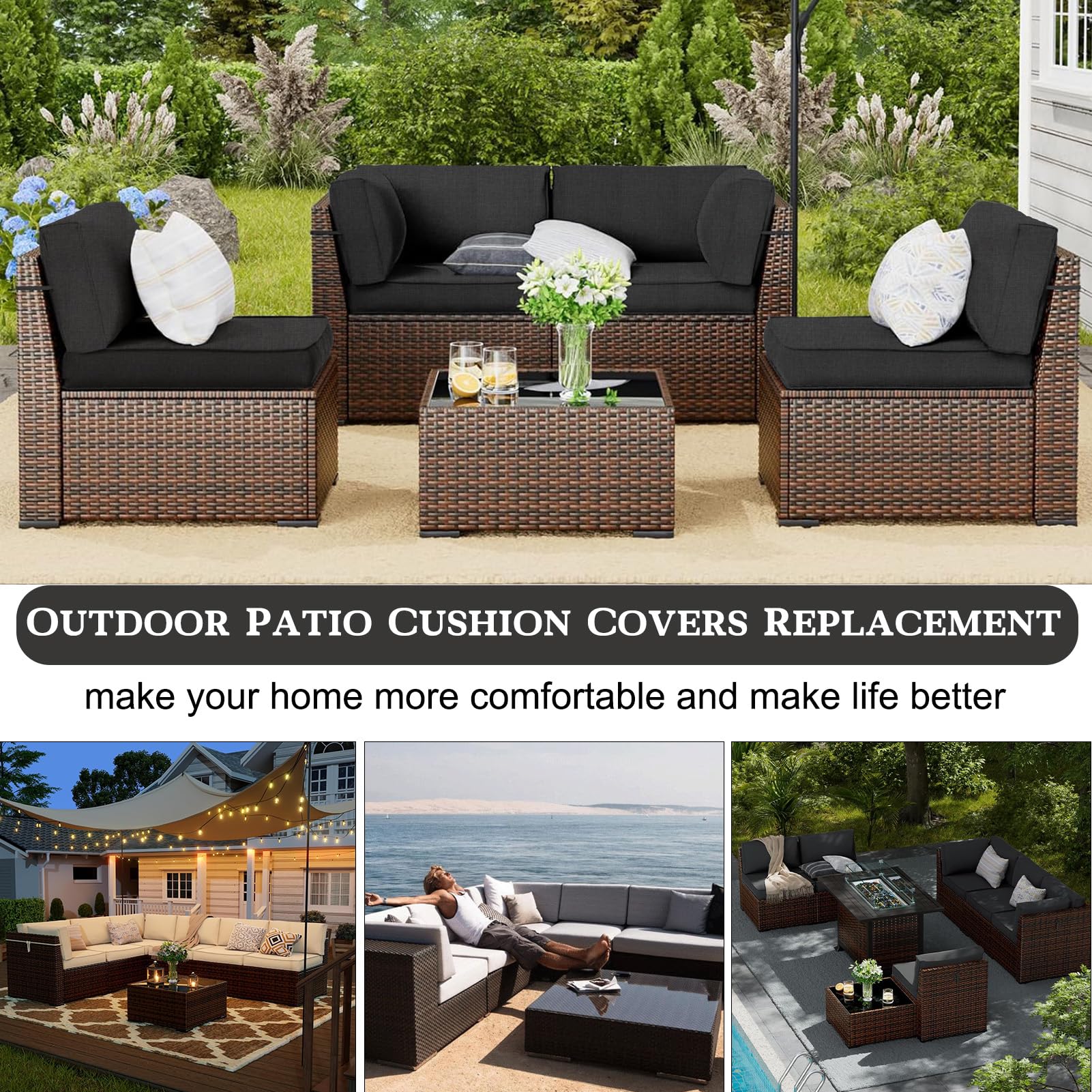 Waterproof Outdoor Patio Cushion Covers with Zipper - Replacement Slipcovers for Wicker Rattan Sectional Couch & Chair Furniture Set (12-Piece, Gray) - Perfect for Backyard, Garden, Poolside & Patio Furniture Protection