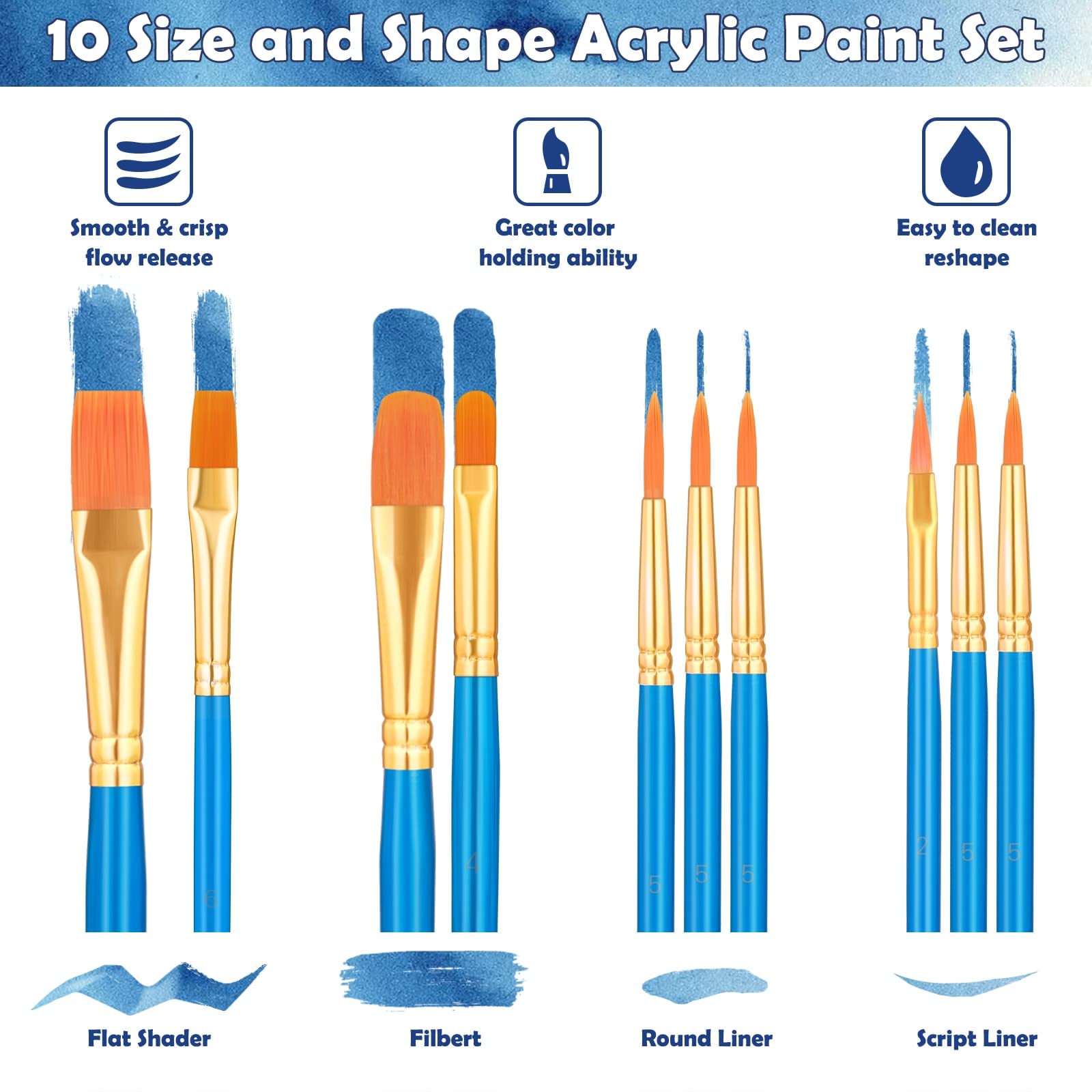 120 Pcs Acrylic Paint Brushes Set - Professional Artist Paintbrushes for Canvas, Watercolor, Fabric & Face Painting - Multipurpose Art Brushes for Rock, Pumpkin & DIY Craft Projects