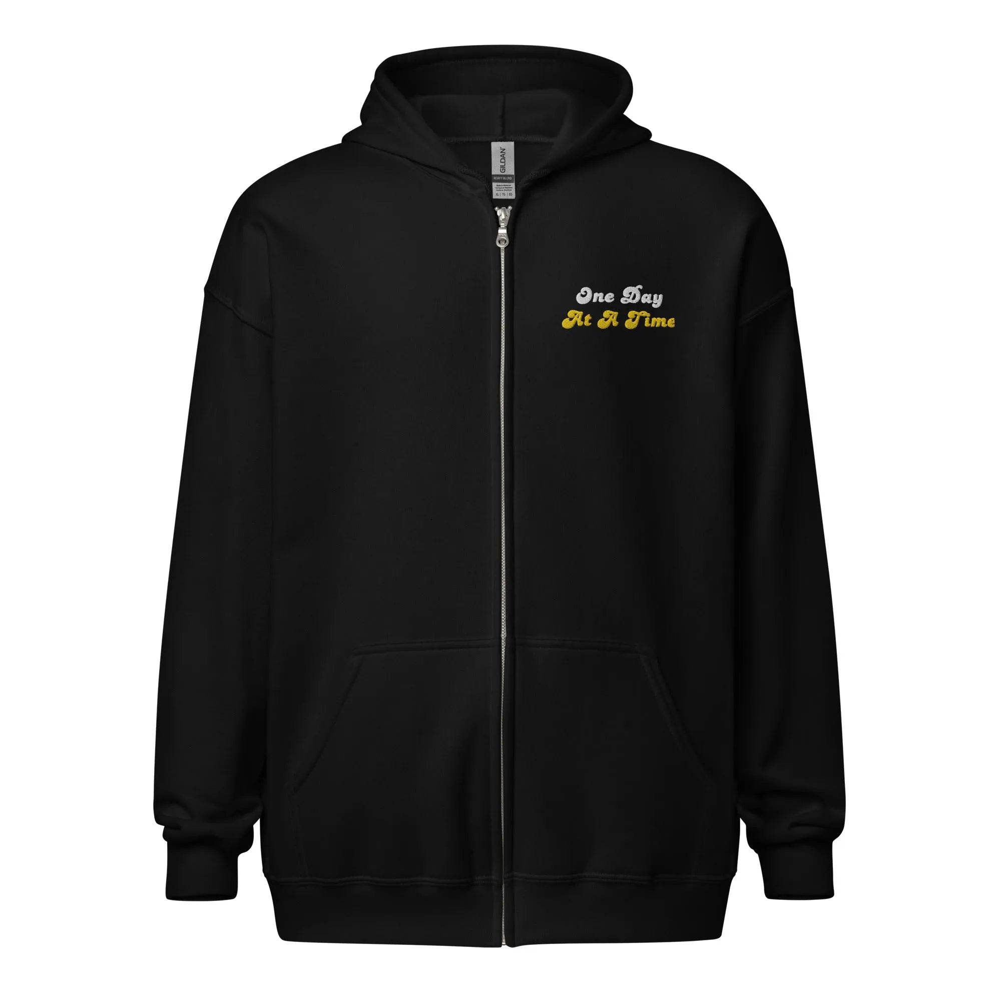 One Day At A Time Embroidered Zip Up Hoodie - Stylish Comfort for Everyday Wear, Perfect for Casual Outings and Relaxing at Home