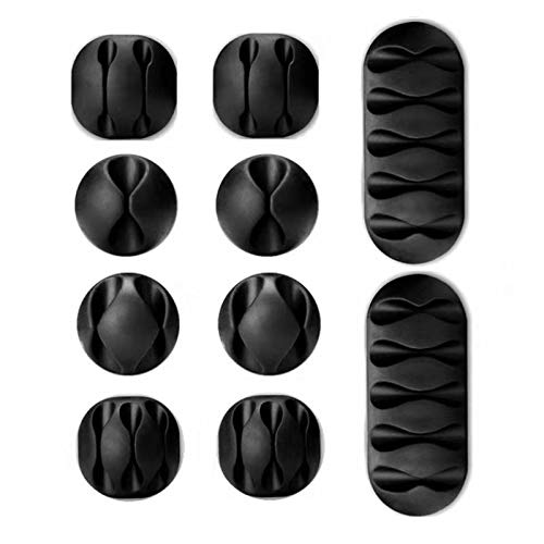 LANQI 10-Pack Adhesive Cable Clips - Cord Organizer for Home & Office Desk - Wire Management Solution for Computer, TV, Router Cables