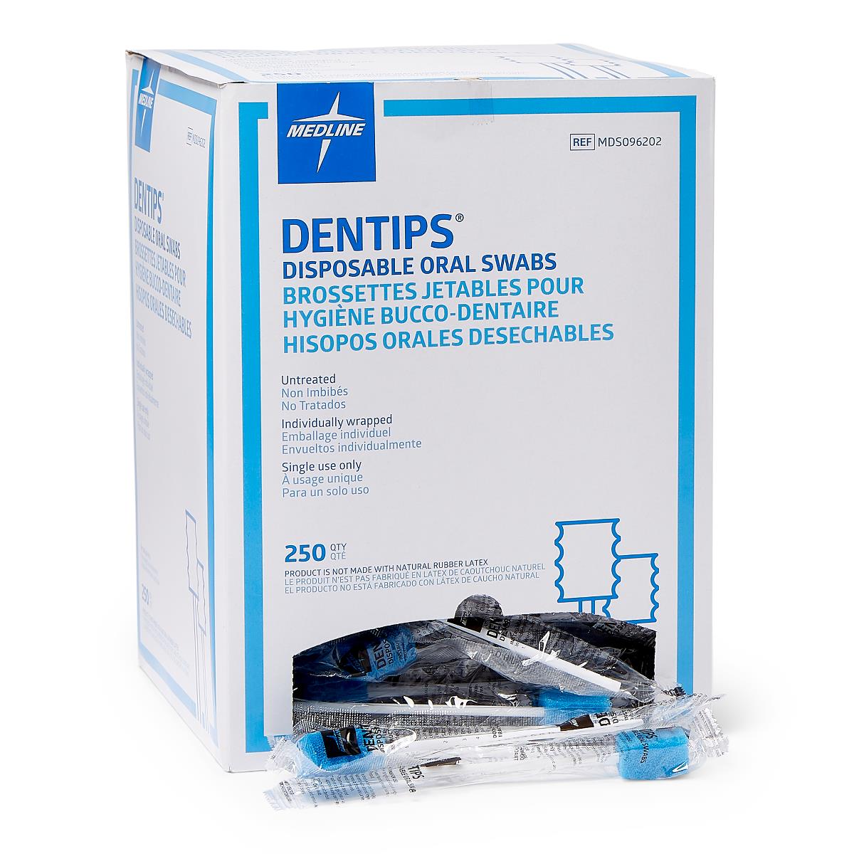 Dentips Untreated Disposable Oral Swabs - Soft Cotton Swabs for Dental Care, Oral Hygiene, and Wound Cleaning - Perfect for Hospitals, Clinics, and Home Use