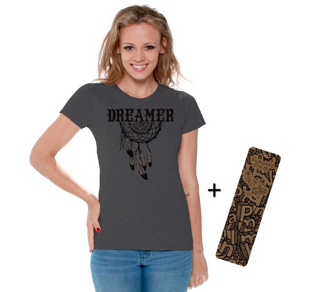 Awkwardstyles Women's Dream Catcher Graphic T-Shirt - Soft Cotton American Flag Tee with Free Bookmark - Perfect for Casual Wear, Music Festivals & Patriotic Events