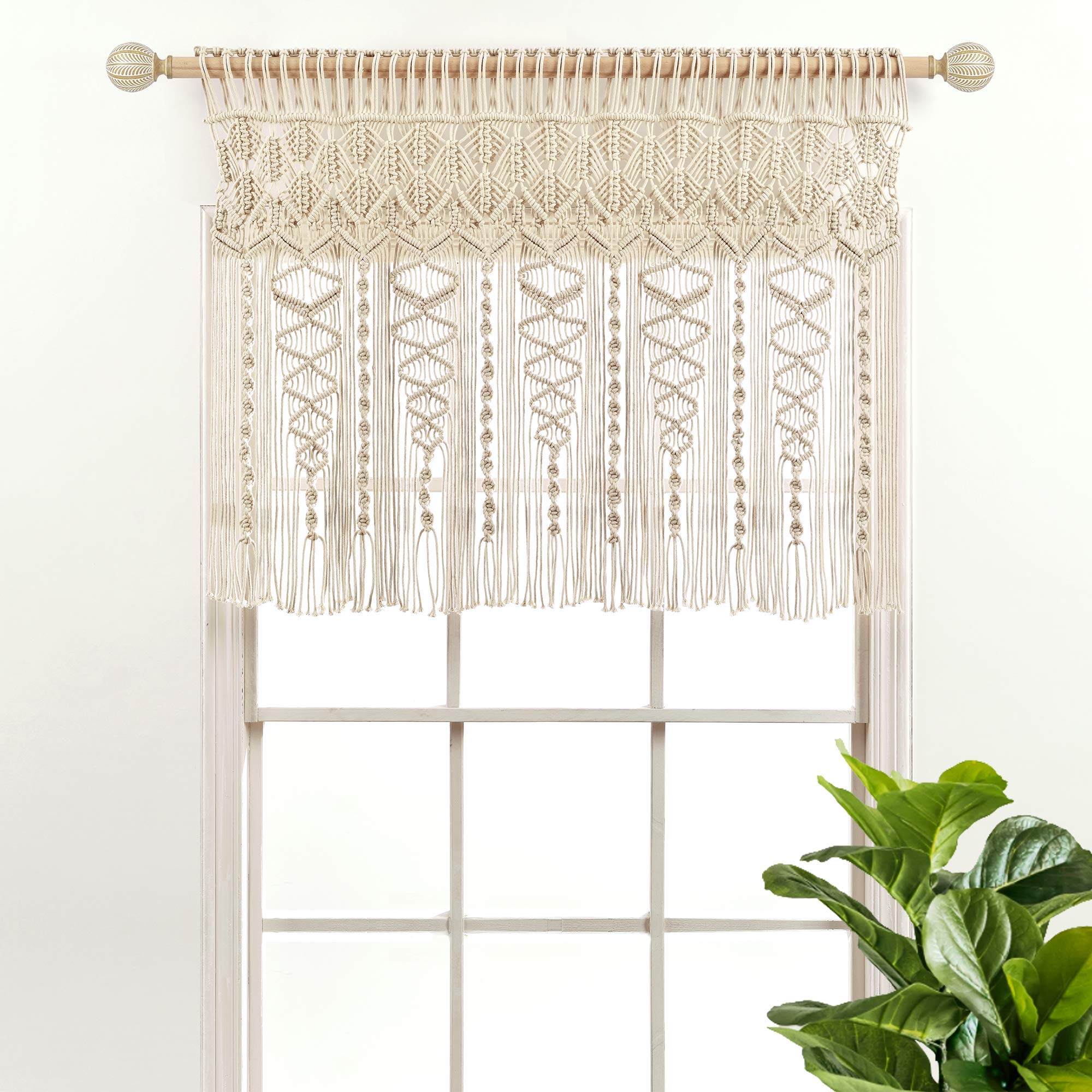 Boho Macrame Textured Cotton Valance Curtain 40