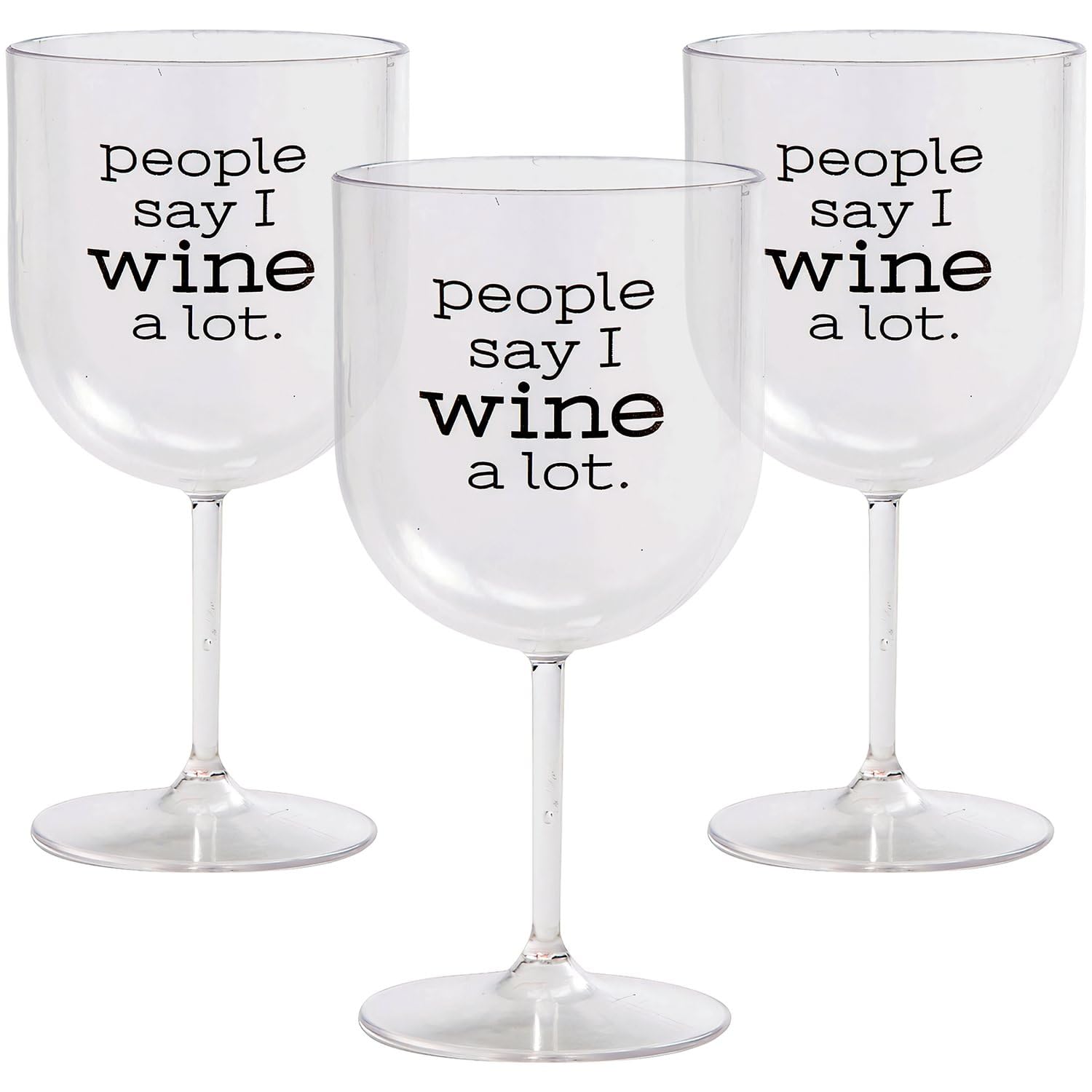 Fun Express Plastic Stemmed 'I Wine A Lot' Party Cups - 12-Pack Disposable Drinkware for Weddings, Bachelorette Parties & Celebrations