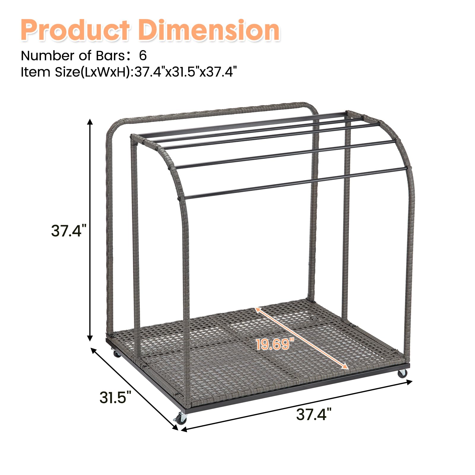 IdealHouse Freestanding Poolside Outdoor Storage Organizer with 5-Bar Towel Rack & Rattan Base - Perfect for Pool Toys, Floats, Noodles & Swimming Rings - Great for Patio, Backyard, Pool Area & Indoor Use