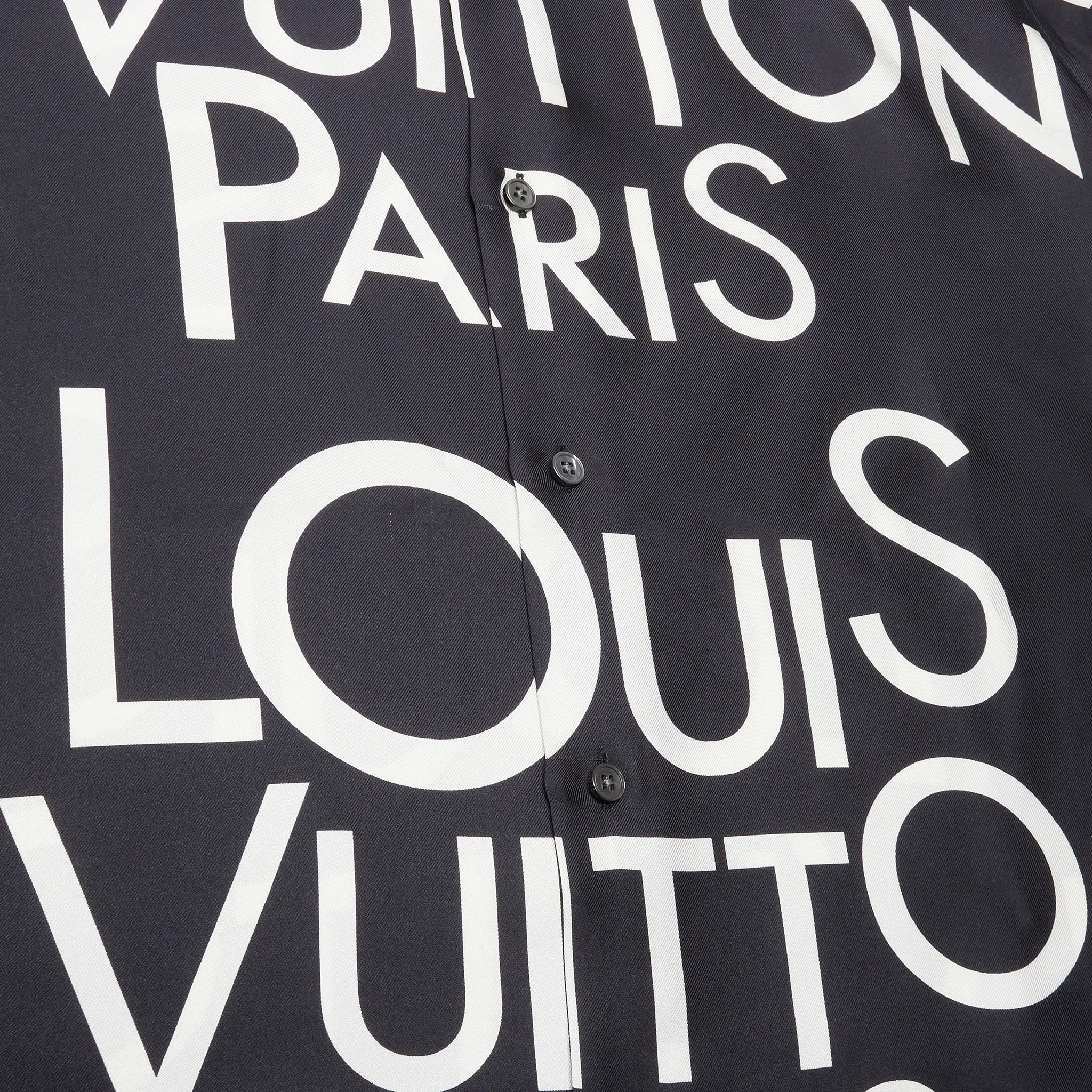 Louis Vuitton Navy & White Silk Shirt with Typography Print - Luxury Designer Casual Wear for Men | Perfect for Office, Date Night & Special Occasions
