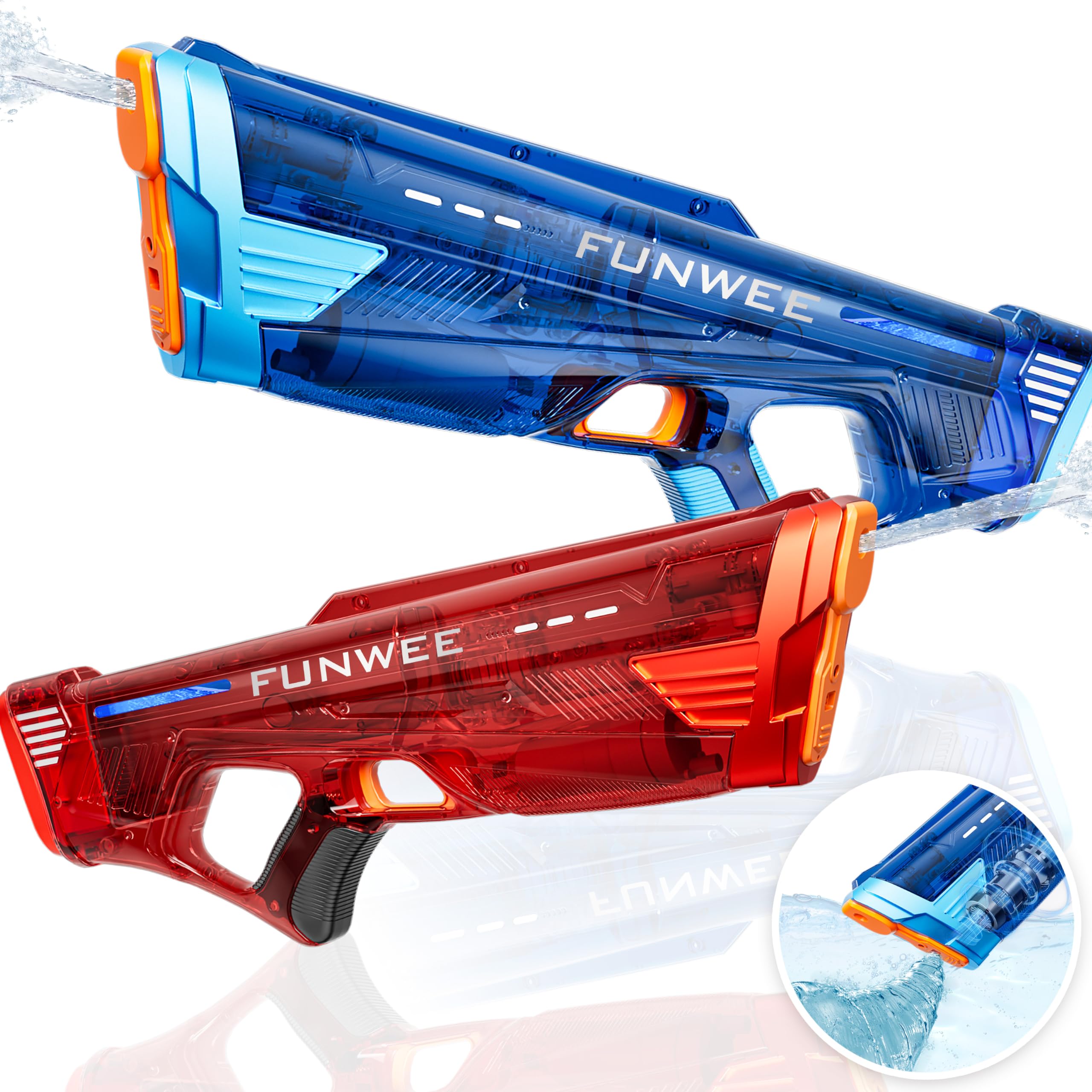 2 Pack Electric Water Gun for Adults & Kids - Powerful Automatic Squirt Gun with 100+ Shots Capacity, Long Range 28-32 FT - High Pressure Water Blaster for Pool Parties, Beach Games & Outdoor Summer Fun (Blue & Red)