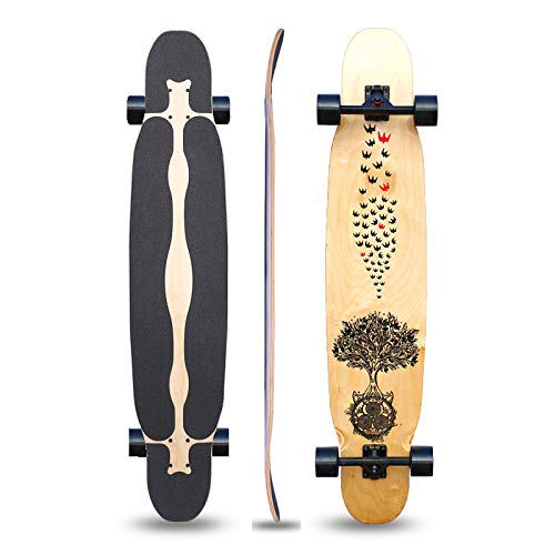 Premium 7-Layer Canadian Maple Drop Through Longboard Skateboard - 1.2cm Thick, 200KG Weight Capacity - Perfect for Kids, Teens & Beginners - Cruising, Commuting & Downhill Riding