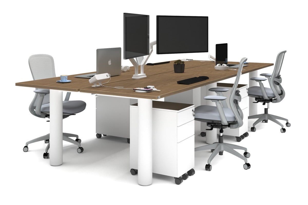Quadro Cylinder Leg 4-Person Office Workstation Desk [1600L x 700W] - Modern Office Furniture for Team Collaboration & Productivity