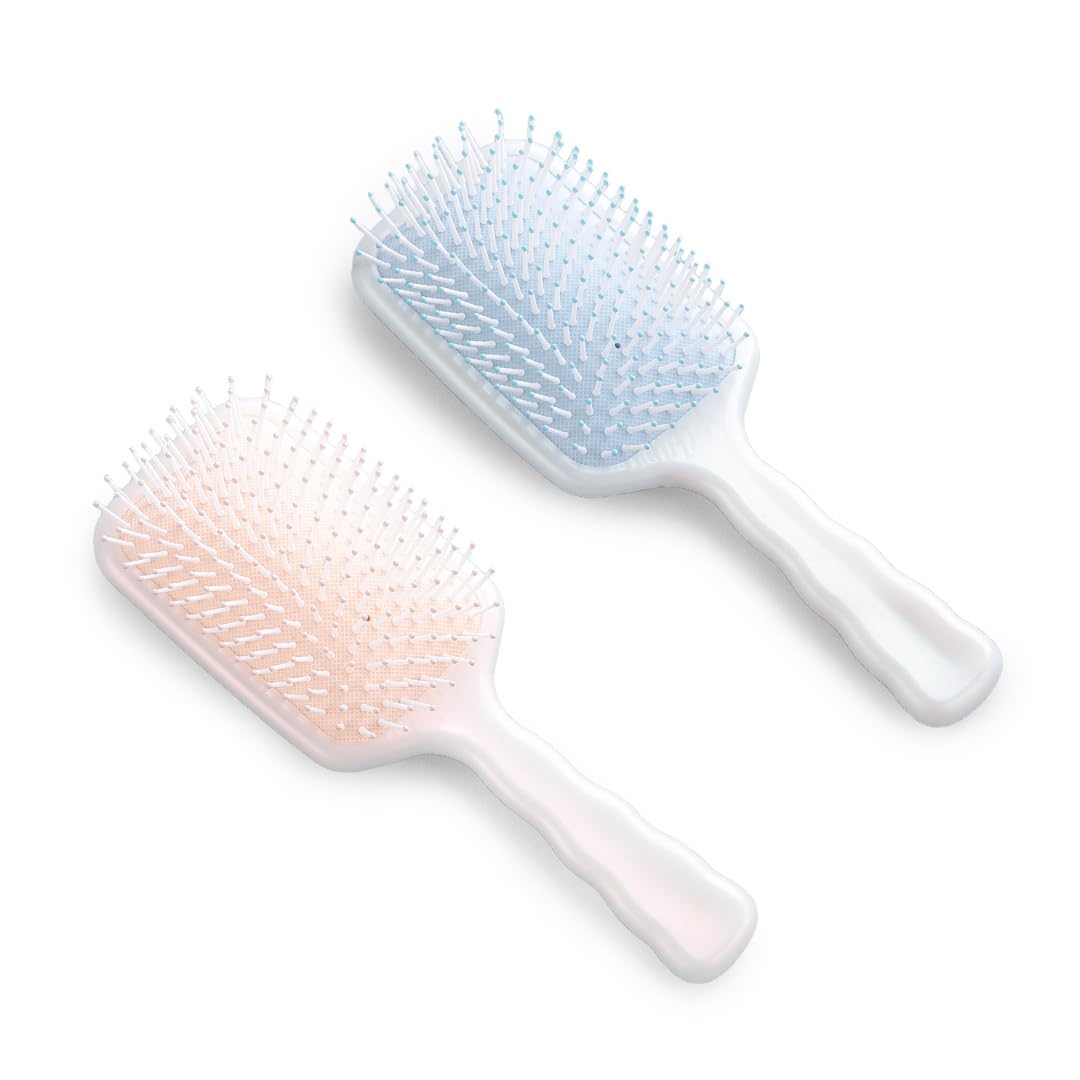 UMAI Detangling Hair Brush for Wet & Dry Hair - Flexible Bristles Paddle Brush with Cushion for Smoothing Curls, Straightening & Styling - Pain Free Detangler for All Hair Types (Beige-Blue) | Perfect for Home, Travel & Salon Use