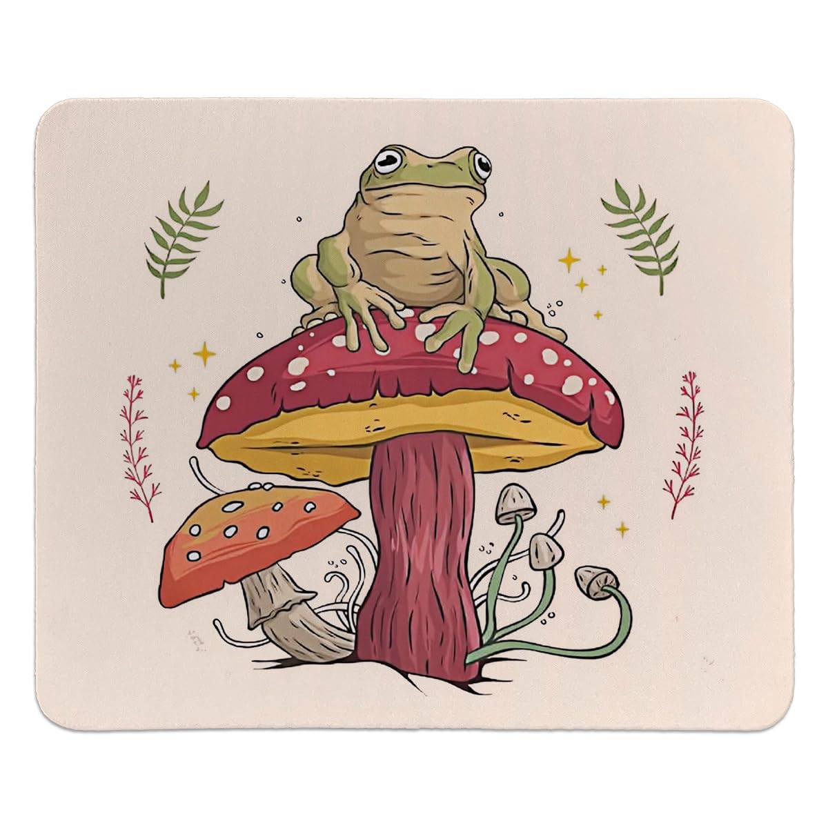 Mushroom & Frog Cottagecore Mouse Pad - 9.5x7.9 Inch Square Desk Mat for Gaming & Office Decor | Aesthetic Computer Accessory for Nature Lovers & Cozy Workspace Setup