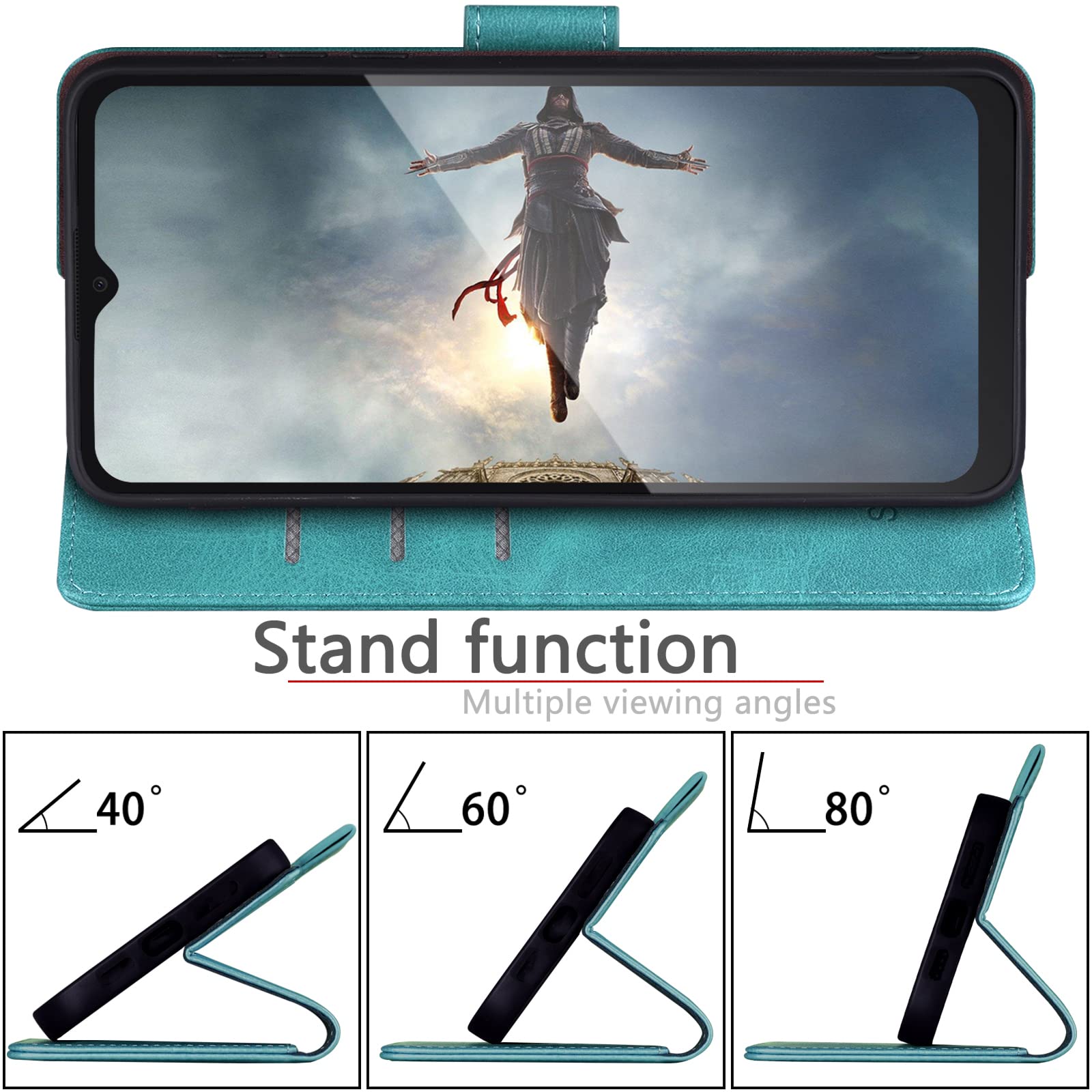 SUANPOT Samsung Galaxy A14 5G Wallet Case with RFID Blocking & Credit Card Holder - PU Leather Flip Book Protective Cover for Women & Men (Blue/Green) - Perfect for Daily Commute, Travel & Contactless Payments