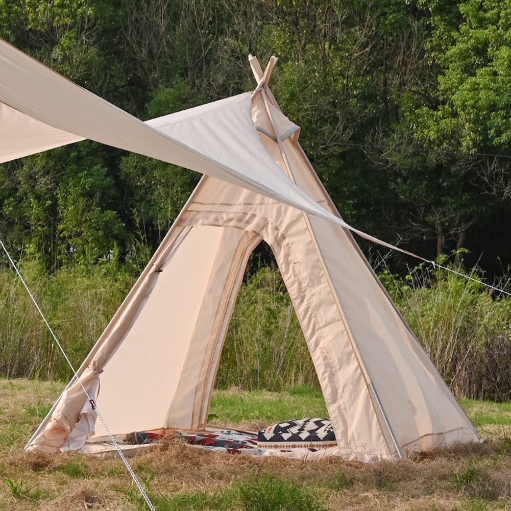 **3-4 Person Pyramid Tent - Cotton Canvas Teepee Tent for Camping, Hiking & Outdoor Adventures | Double Door Design for Easy Access | Perfect for Family Camping & Backpacking Trips**