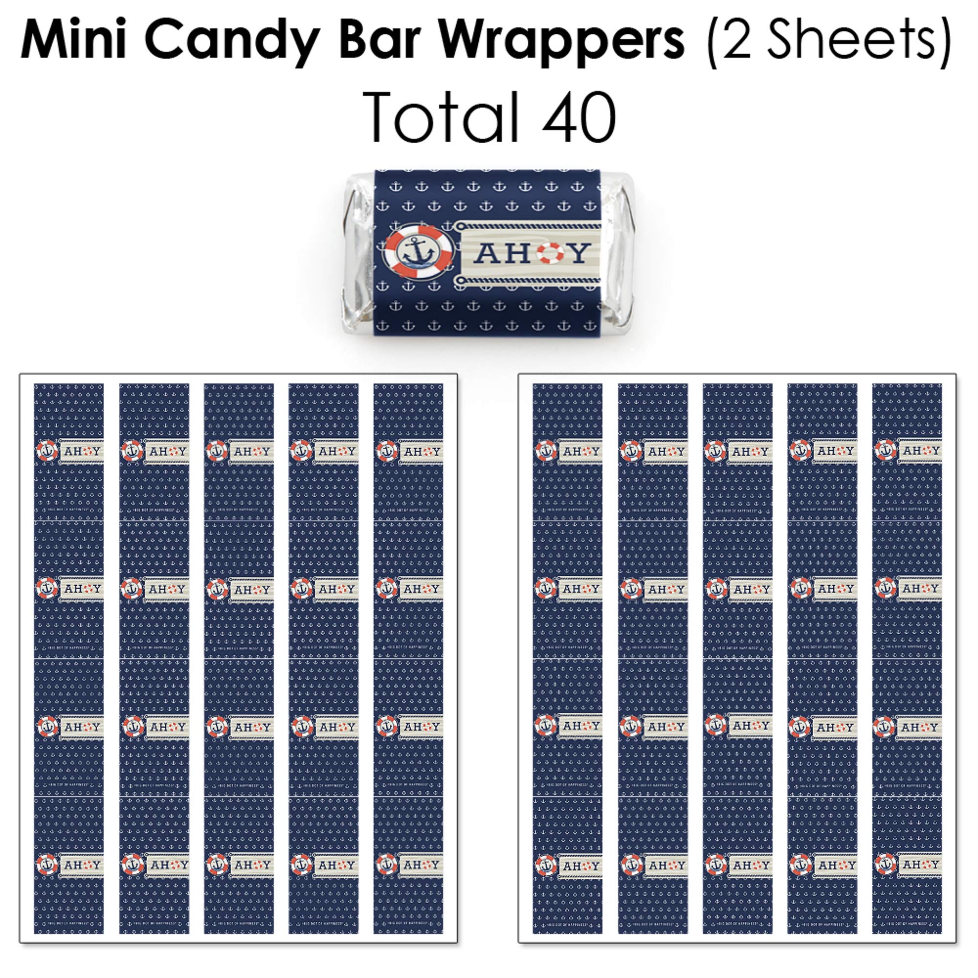 Ahoy Nautical Candy Bar Wrappers & Stickers Kit - 304pcs Baby Shower & Birthday Party Favors - Perfect for Ocean Theme Celebrations & DIY Party Decorations