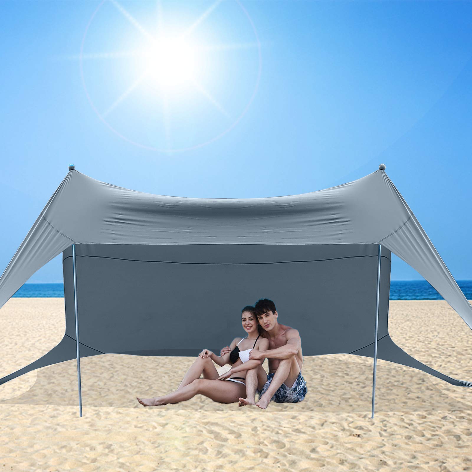 **BOTINDO Family Beach Tent - Pop Up Sun Shade Canopy with 2 Stability Poles & Carry Bag - Portable Outdoor Shelter for Fishing, Camping, Backyard, Picnics & Beach Trips**