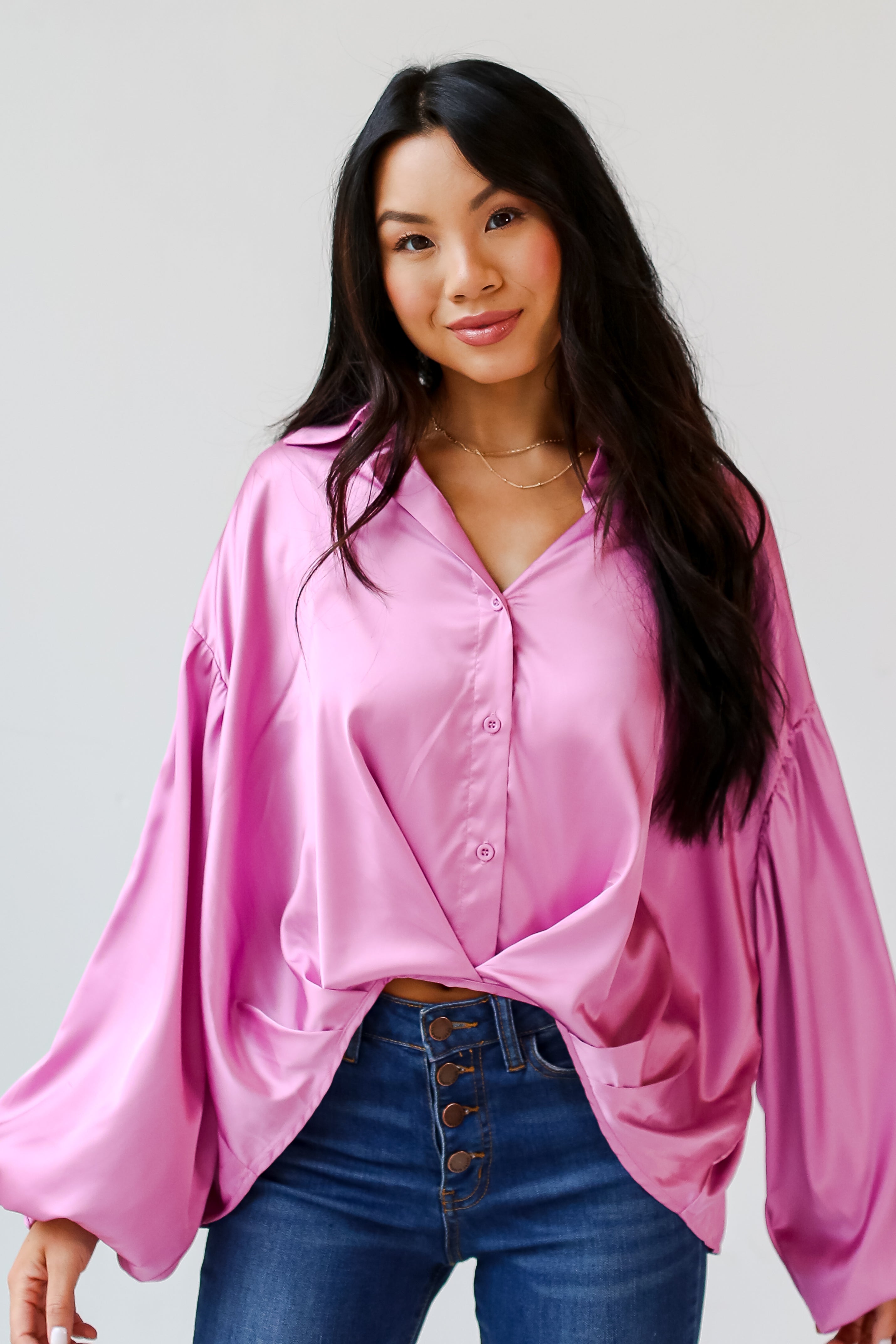 Pink Satin Blouse for Women - Elegant Party & Evening Wear - Final Sale - Perfect for Date Night, Bridal Shower & Special Occasions