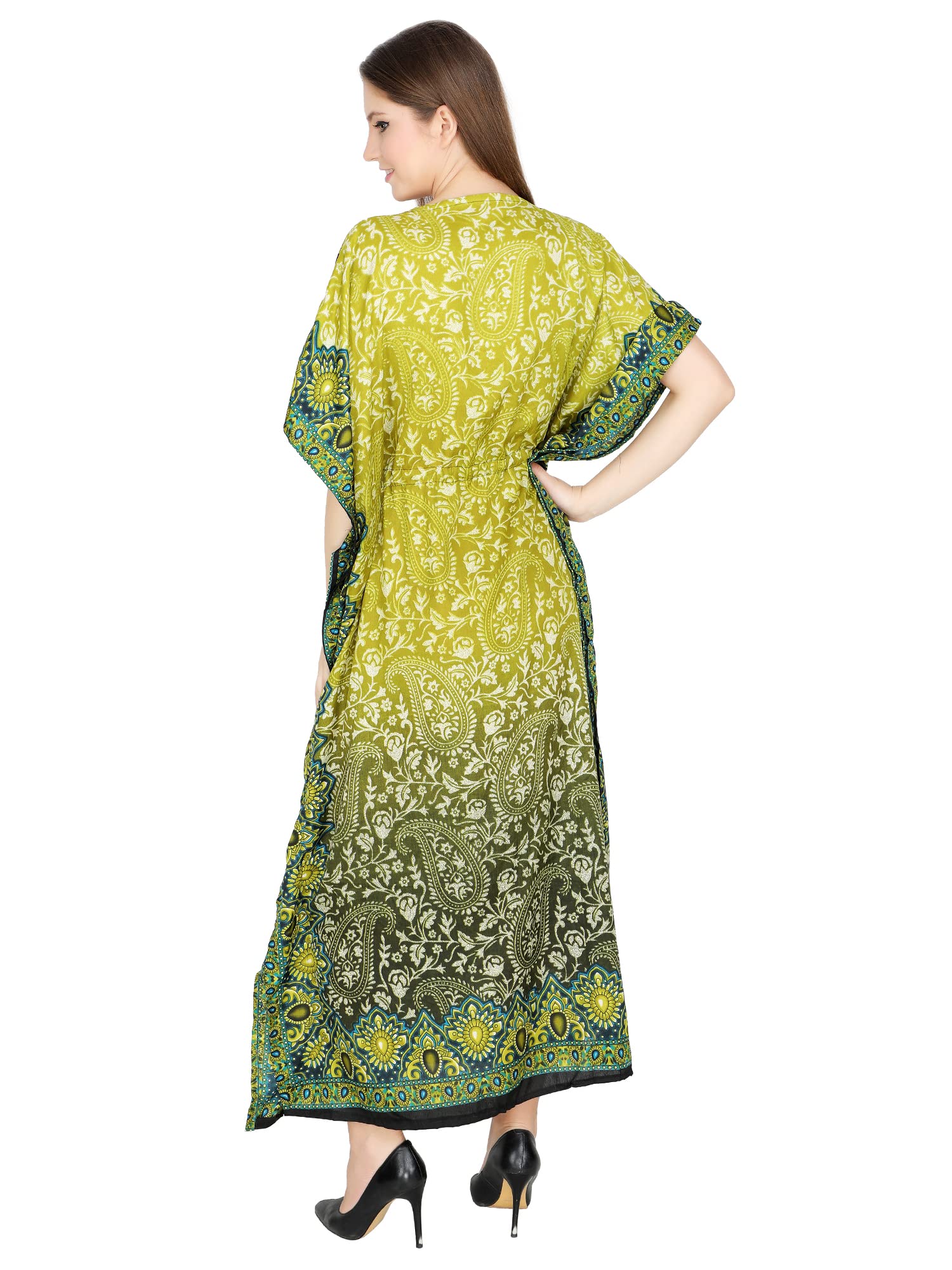 Stylish Ukal Women's Tunic Kimono Kaftan - Free Size Long Maxi Dress for Lounge, Party & Holiday Wear - Comfortable Nightwear in Sky Blue & Green - Perfect for Beach Coverups, Resort Wear & Summer Evenings