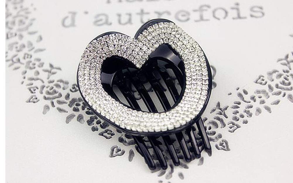 Elegant Rhinestone Hair Comb Clip for Women - Crystal Hairpin, Hair Buckle & Hairgrip Headwear (Heart Black) | Perfect for Weddings, Prom, Parties & Special Occasions