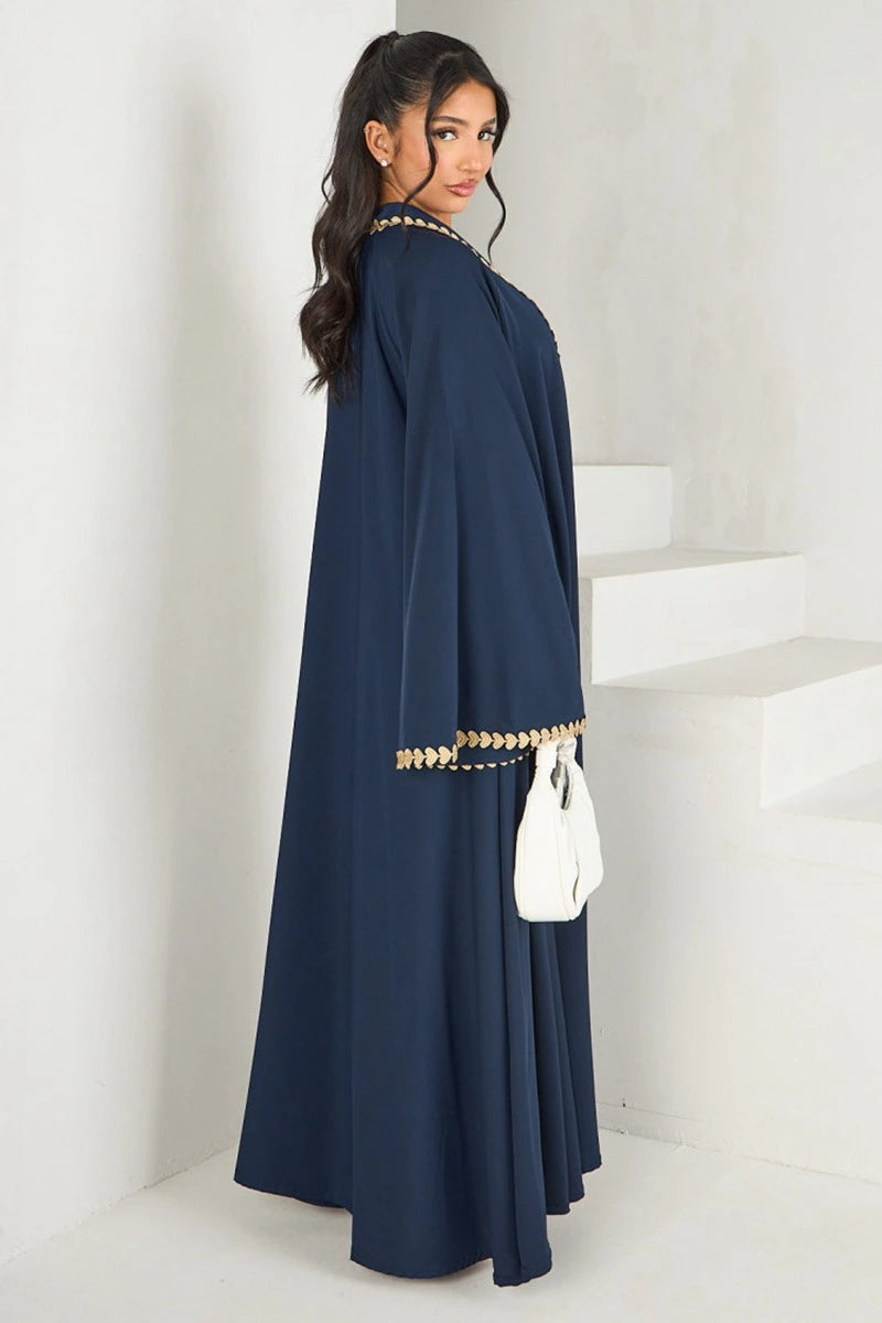 Urgarment Trimming Nida Open Abaya Dress #251015 - Elegant Islamic Abaya for Women, Modest Muslim Prayer Dress, Perfect for Mosque, Eid & Special Occasions