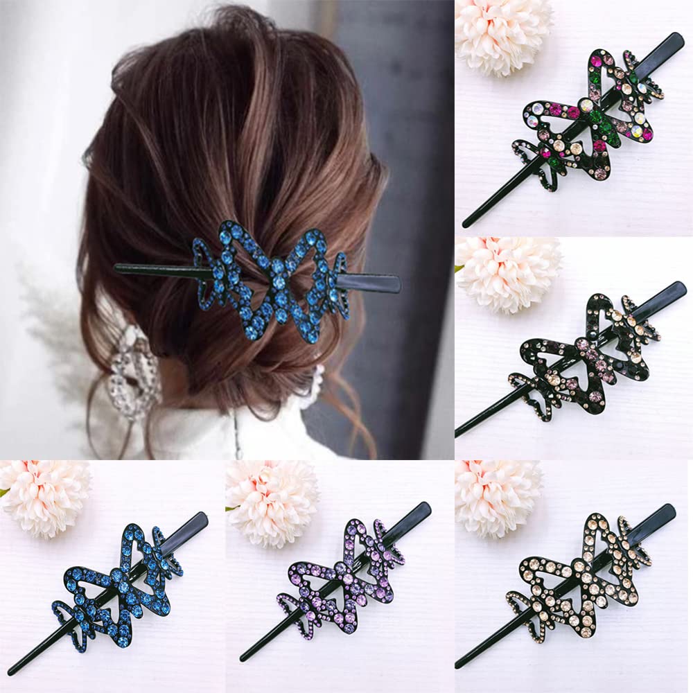 1 Pcs Women Rhinestone Hair Bun Sticks Ponytail Hair Clip Barrettes - Elegant Hair Accessories for Parties, Weddings & Formal Events (2 Pack)