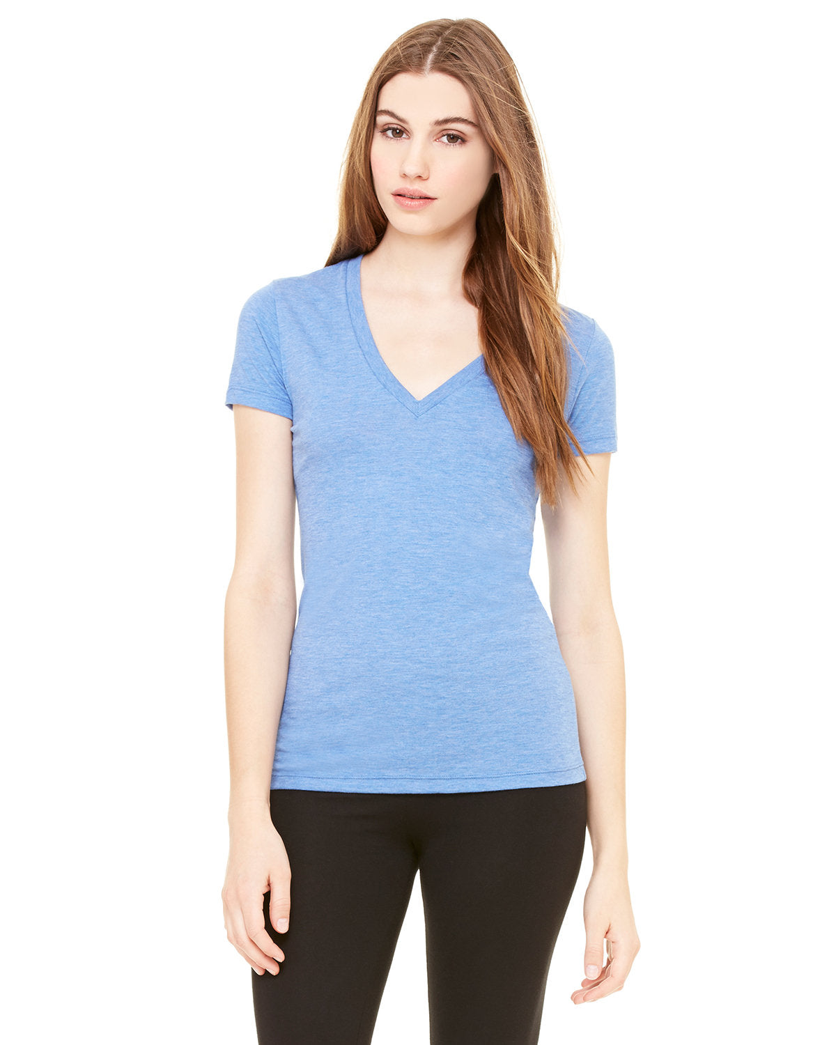 Bella + Canvas 8435 Women's Soft Tri-Blend Short Sleeve V-Neck T-Shirt - Comfortable Casual Tee for Everyday Wear, Gym, and Outfits