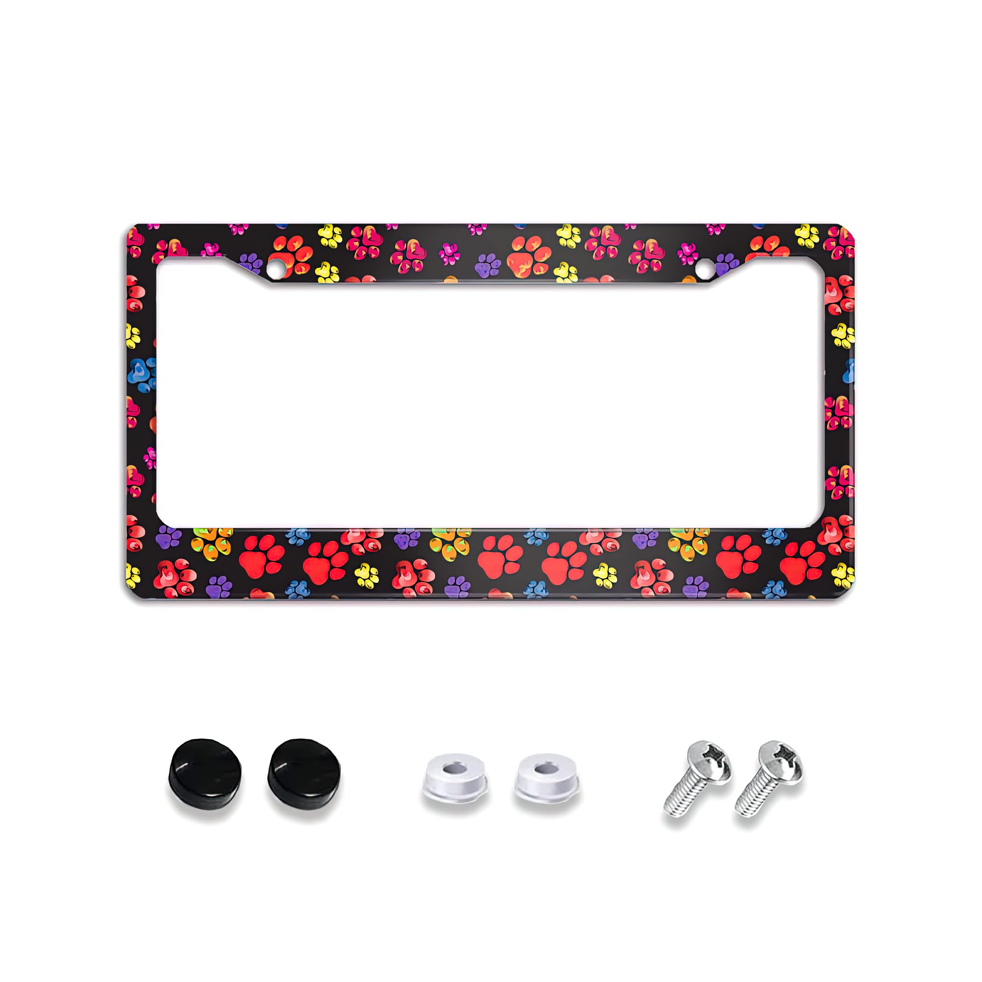 Personalized Dog Paw Print Metal License Plate Frame - 6x12 Inch Aluminum Car Tag Holder for US & Canada - Durable Decorative Front/Back Plate Cover for Cars, Trucks & SUVs - Perfect Gift for Pet Lovers