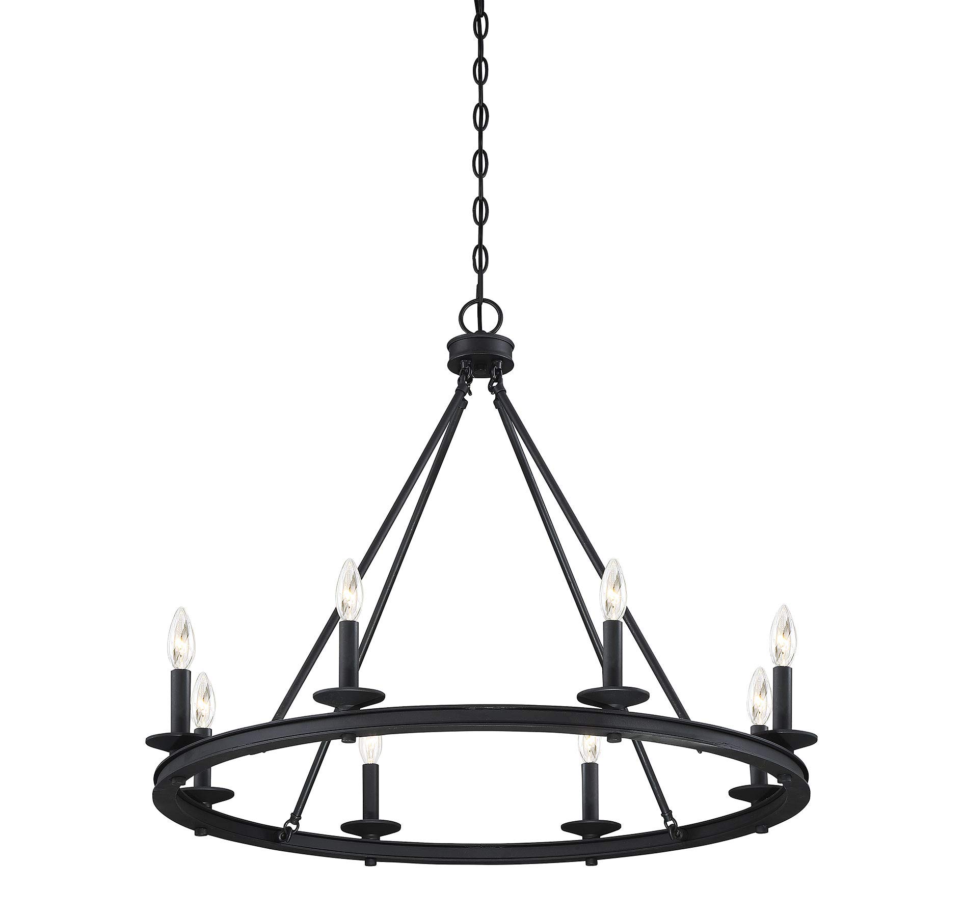 Black Modern Farmhouse Chandelier - 8-Light Wagon Wheel Iron Lighting Fixture, 33