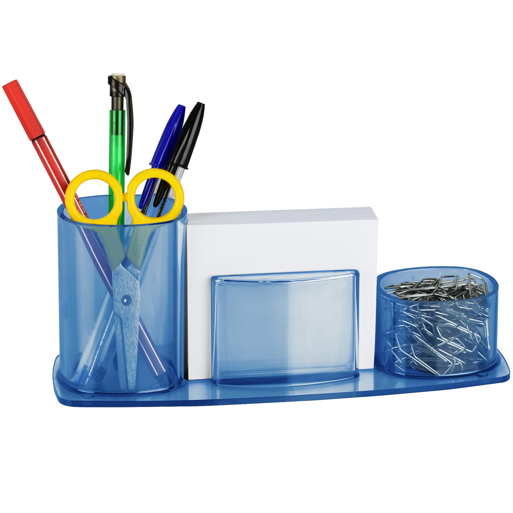 Acrimet Millennium Clear Blue Plastic Desktop Organizer - Pen, Pencil, Clip & Paper Holder with Included Paper - Perfect for Office, School & Home Workspace Organization