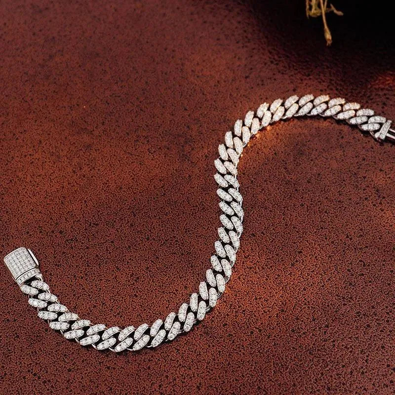 ROBUKF Genuine Moissanite 6mm Cuban Link Bracelet for Men - VVS1 Diamond Clarity, 925 Sterling Silver White Gold Plated | Luxury Hip Hop Jewelry Gift for Birthday, Anniversary & Special Occasions