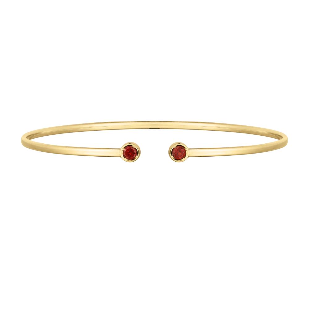 14K Gold Garnet Open Cuff Bangle Bracelet for Women - Elegant Adjustable Wrist Jewelry for Parties, Weddings & Special Occasions