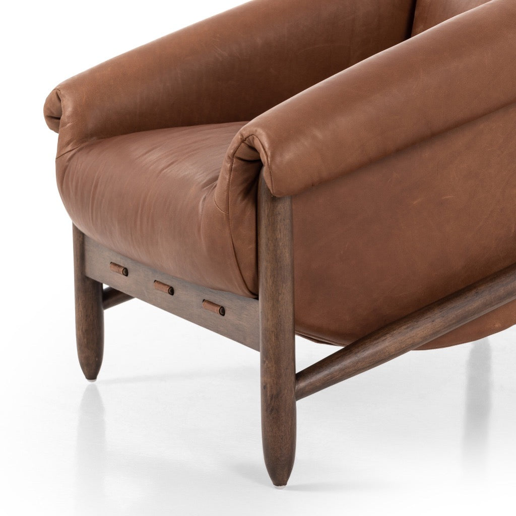 Reggie Chair - Premium Heirloom Sienna Brown Leather Accent Chair for Living Room | Classic Home Decor & Comfortable Seating for Reading Nook or Office