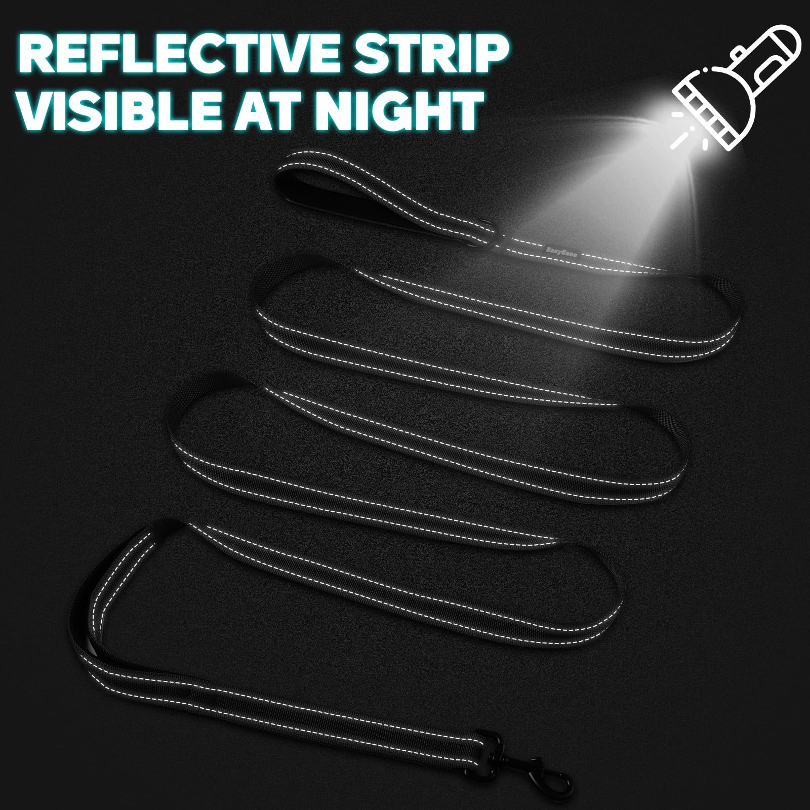 10FT Heavy Duty Reflective Dog Leash with 2 Soft Padded Handles - Durable Training & Walking Lead for Small Medium Large Dogs - Perfect for Night Walks, Jogging and Outdoor Adventures