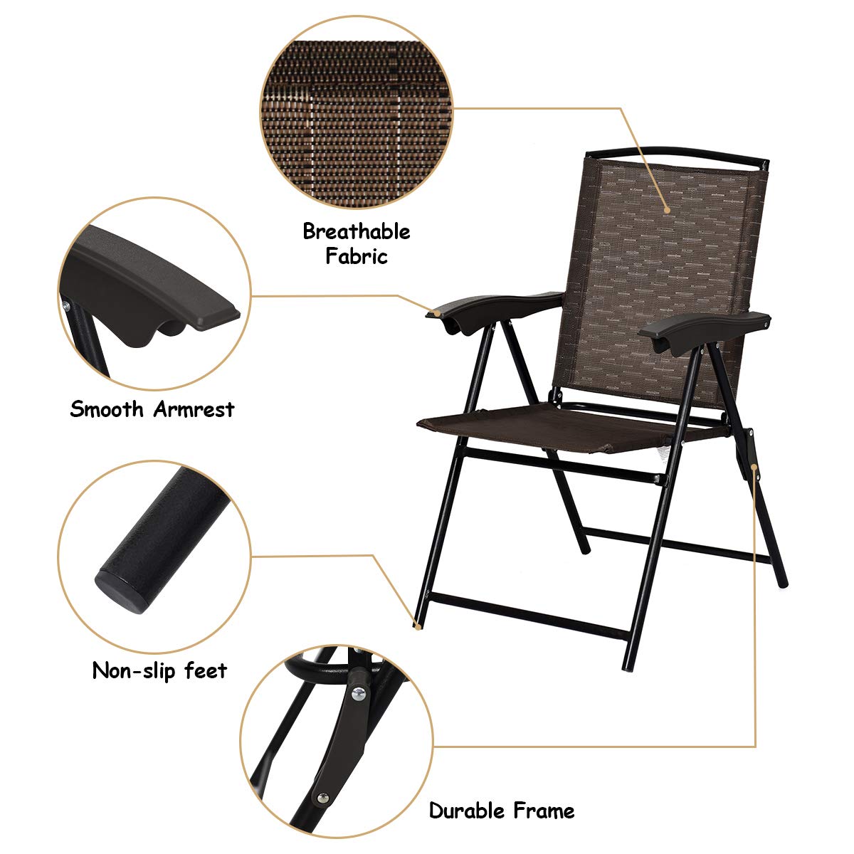 Goplus 5-Piece Outdoor Bistro Set - Weather Resistant Patio Furniture with Round Table & 4 Folding Sling Chairs for Garden, Backyard, Poolside or Balcony Relaxation