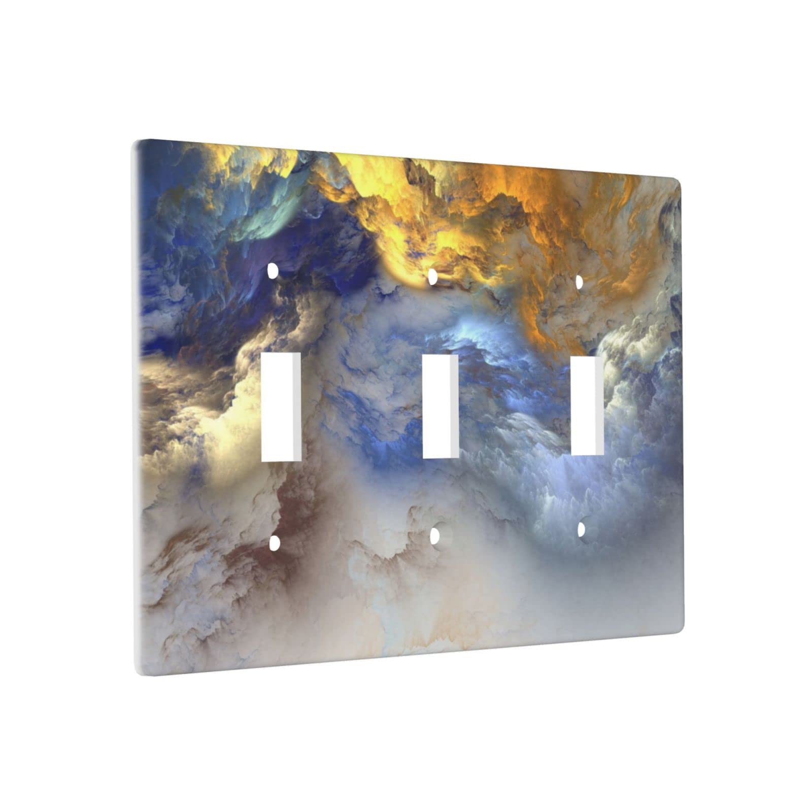 Abstract Blue Triple Light Switch Cover - Decorative 3 Gang Wall Plate for Toggle Switches - Bathroom & Home Faceplate (4.5