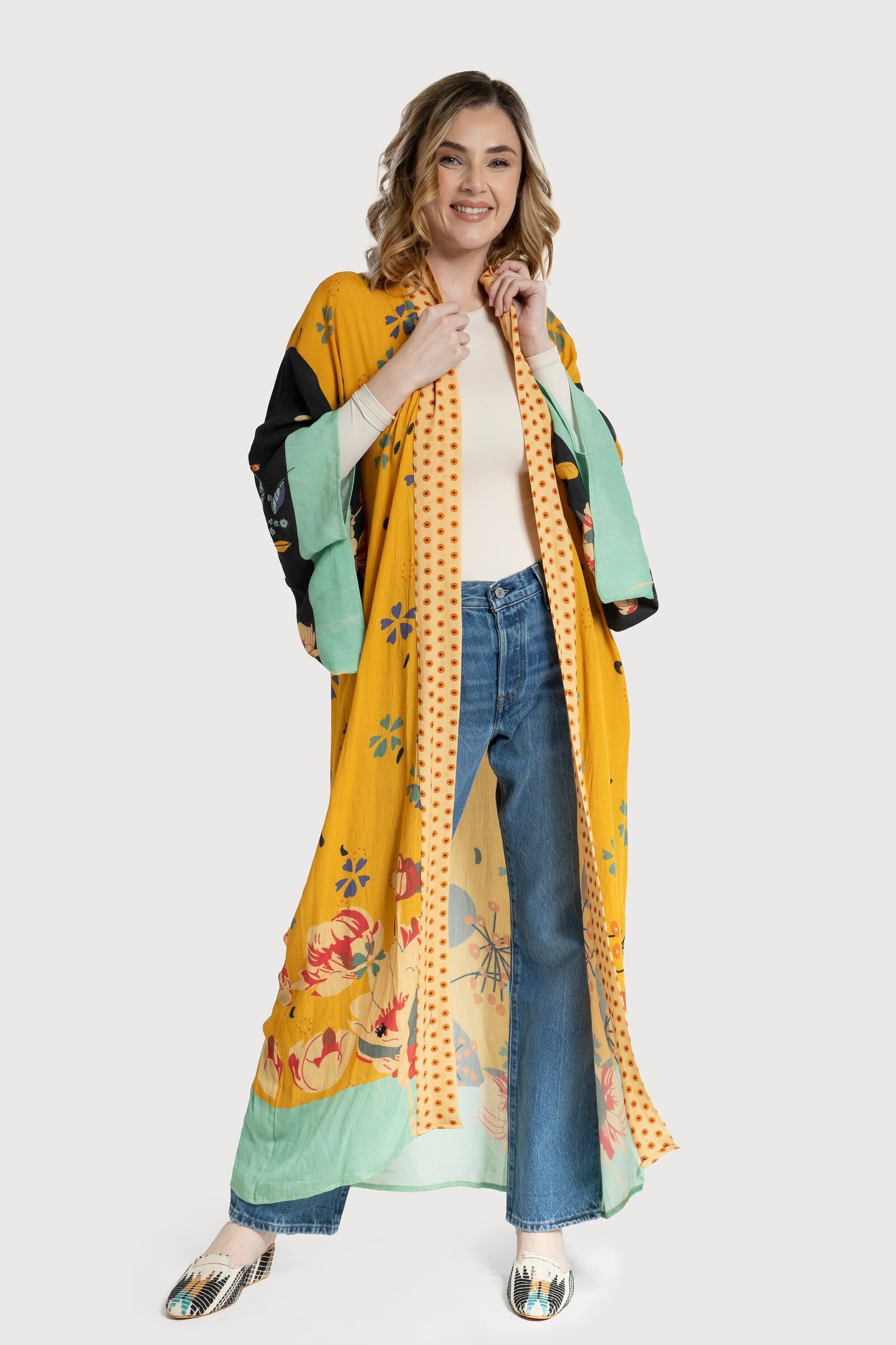 Floral Polka Dot Kimono Robe - Lightweight Summer Cover Up for Women - Perfect for Beach, Pool, or Lounge Wear