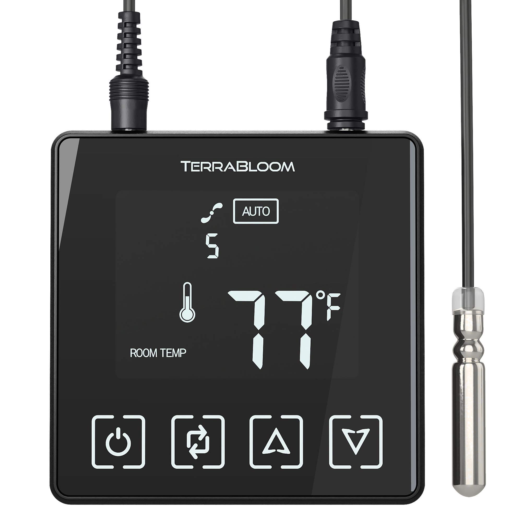 TerraBloom Programmable Thermostat Speed Controller with Temperature Probe - ECMF Series Fan Control for Grow Tents, Hydroponics & Indoor Gardening