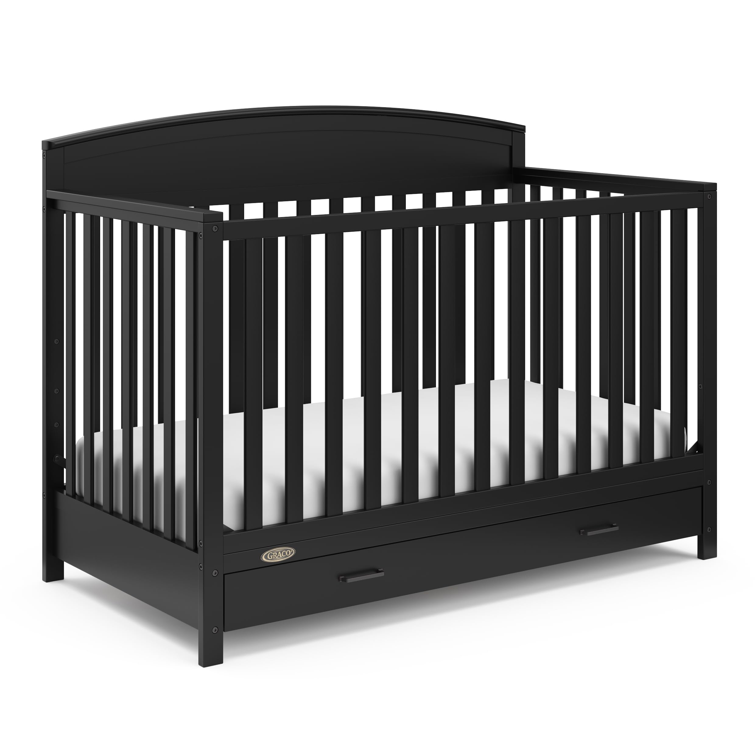 Graco Benton 5-in-1 Convertible Baby Crib with Storage Drawer (Black) - Converts to Toddler Bed, Daybed & Full Size Bed | Adjustable Mattress Base | Fits Standard Full Crib Mattress | Perfect for Nursery, Kids Room & Guest Bedroom
