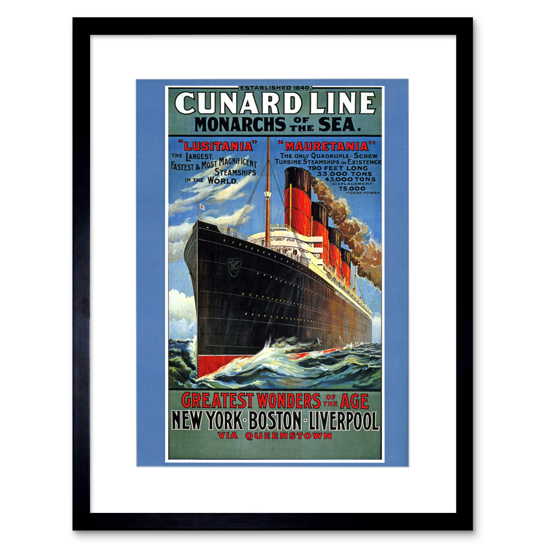 Vintage Travel Lusitania & Mauretania Cruise Liner Ship Funnel Art Print - B12X10301 - Perfect for Nautical Decor, Home Office Wall Art, and Cruise Ship Enthusiast Gifts