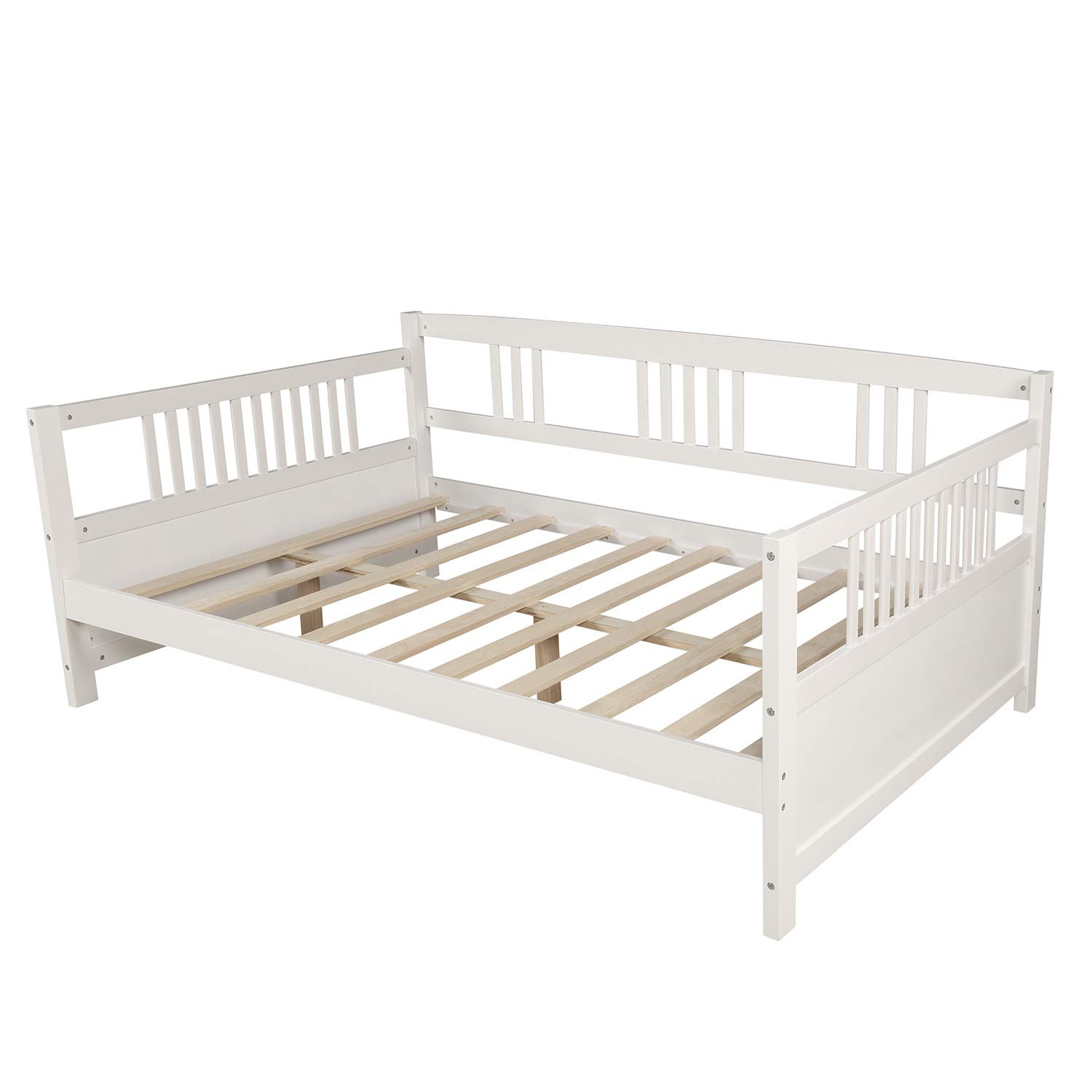 Modern Pine Wood Daybed - Full Size Daybed Frame with Strong Wood Slats Support for Kids, Teens & Adults (White) | Perfect for Guest Rooms, Dormitories & Small Spaces