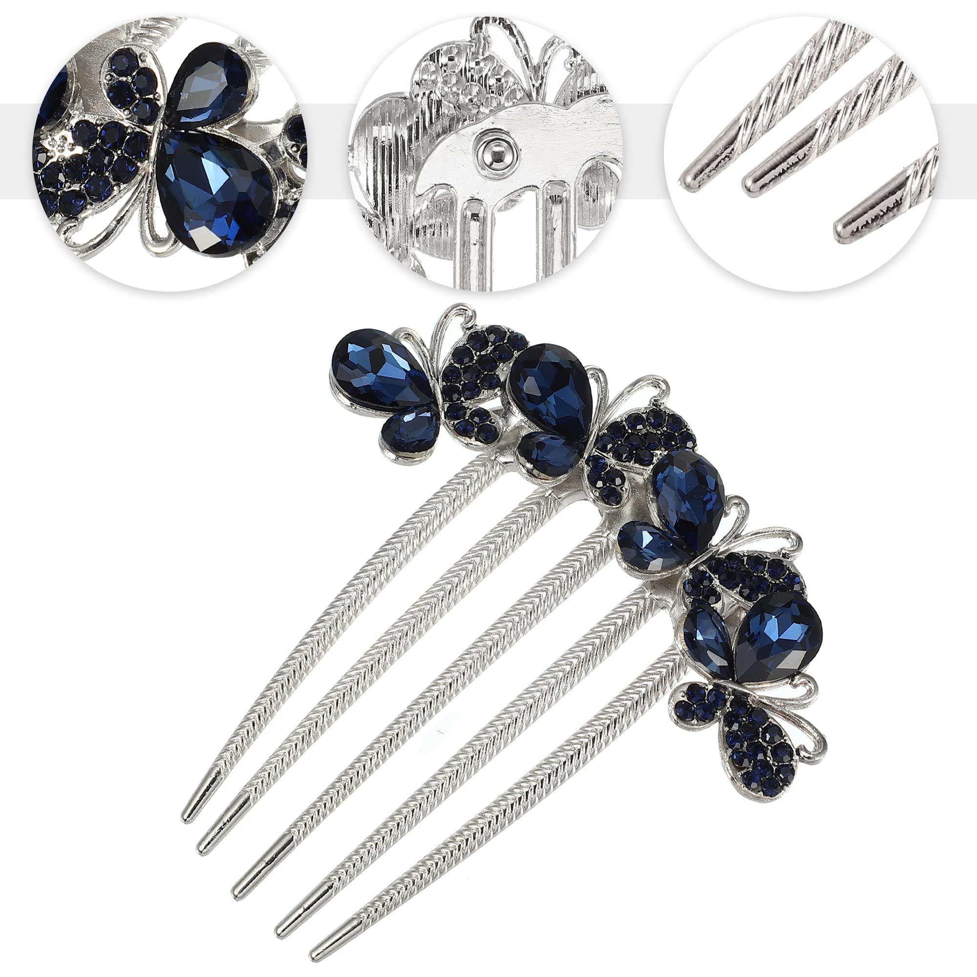VOCOSTE Rhinestone Flower Hair Comb for Women - Sparkling Hair Accessory with Inlaid Design, Side Comb Clip for Weddings, Parties & Special Occasions - Navy Blue