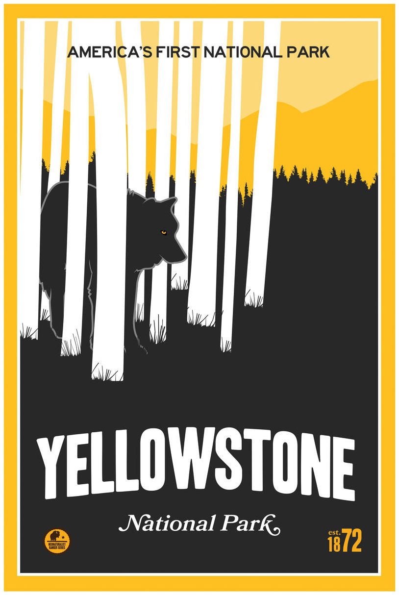 Yellowstone National Park Giclee Art Print Poster - 30x45 Inches - Vintage Illustration by Artist Matt Brass - Perfect for Home, Office & Classroom Decor