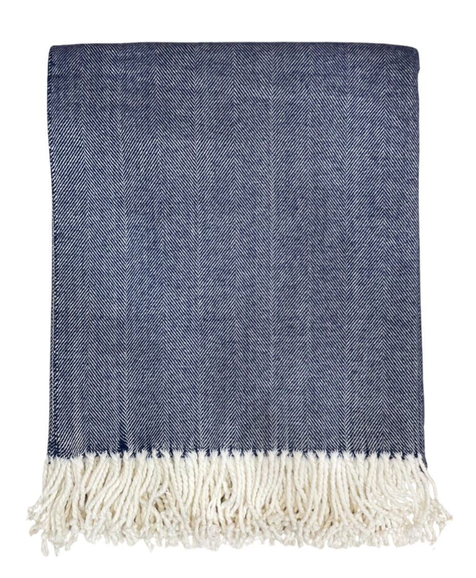 Adirondack Herringbone Harbor Blue Throw Blanket - Soft Cozy Knit Afghan for Sofa, Bed & Couch - Perfect for Winter Warmth, Home Decor & Gift Giving