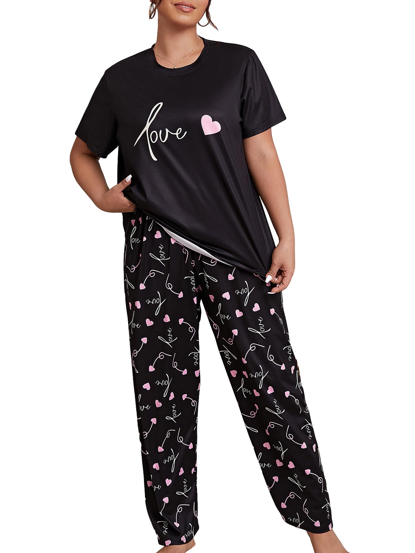OYOANGLE Plus Size Pajama Set - Women's 2-Piece Sleepwear for Lounge & Nightwear