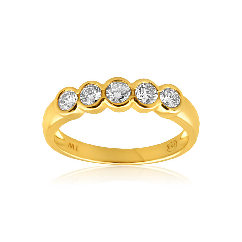 18ct Yellow Gold Diamond Ring - 1/2 Carat Bezel Set Solitaire Ring for Women | Elegant Wedding Band, Anniversary Gift & Everyday Jewelry
