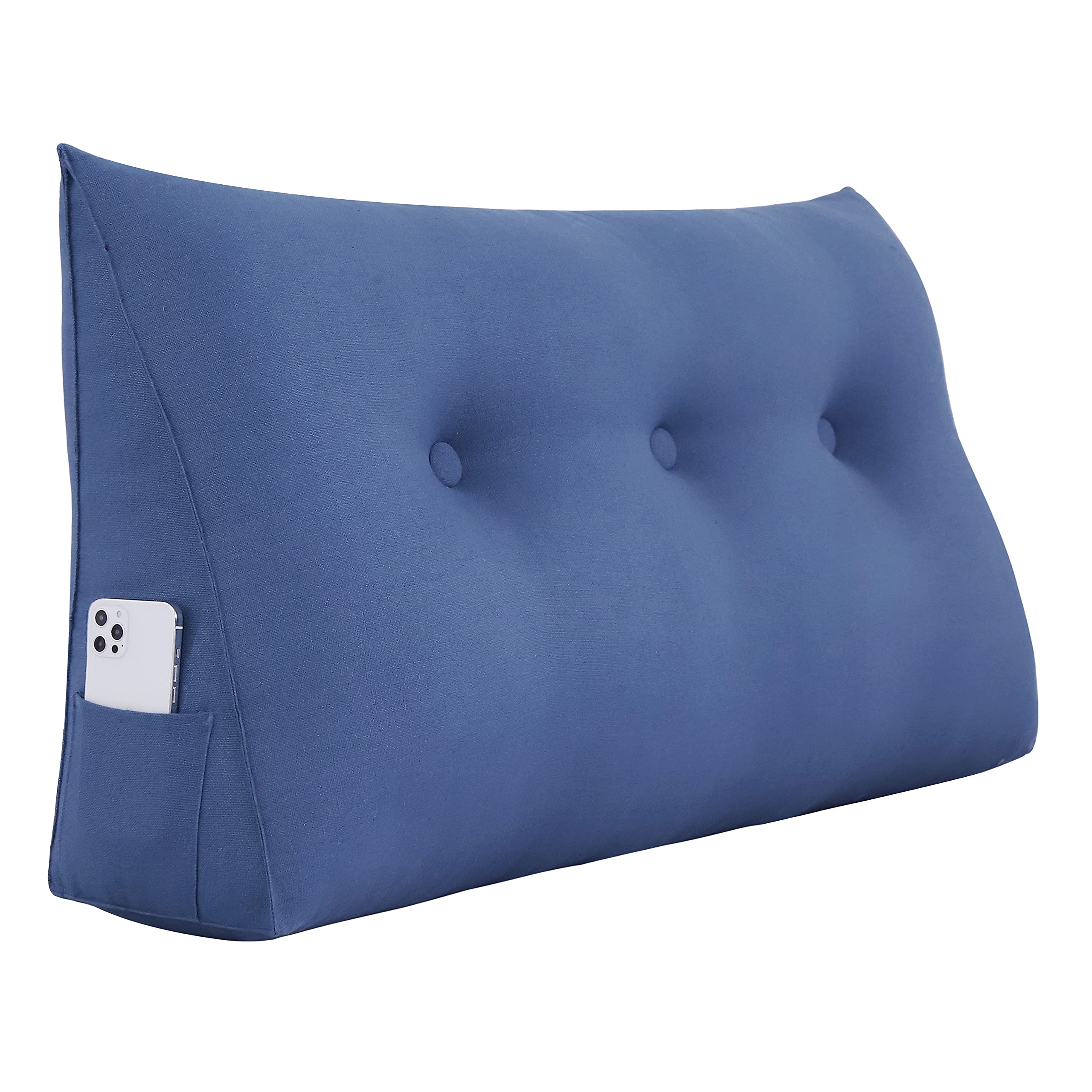 WOWMAX Large Triangular Reading Pillow - Wedge Bolster Headboard Support with Removable Cotton Linen Cover (Sky Blue) for Daybeds, Bunk Beds & Twin Beds | Perfect for Reading, Lounging & Back Support